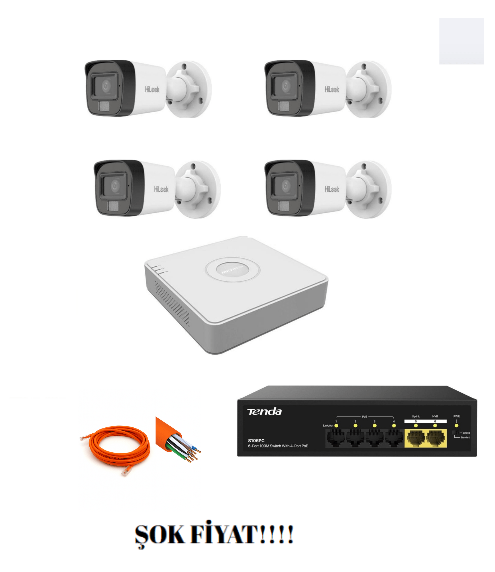 Hikvision Hilook 4'lü IP Set Gece Renkli Görüşlü