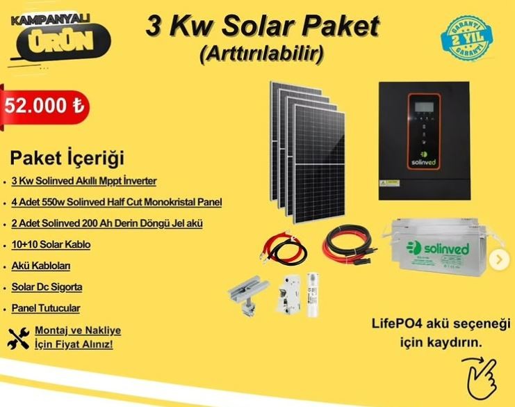 3 KW SOLAR PAKET (ARTTIRILABİLİR)