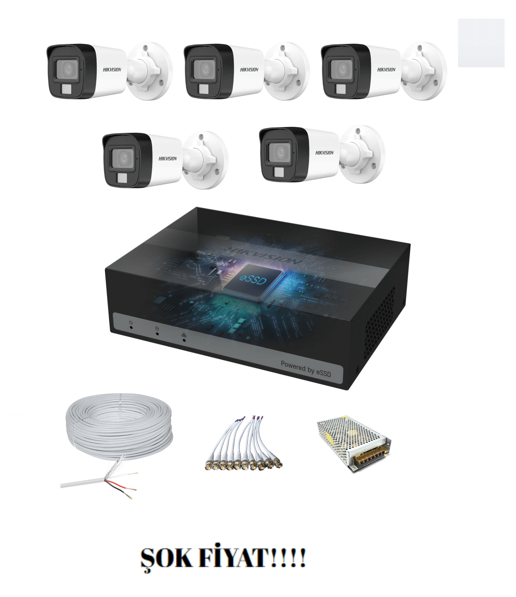 HİKVİSİON 5'Lİ GECE RENKLİ GÖRÜŞLÜ (16D0T Kamera)  AHD SET