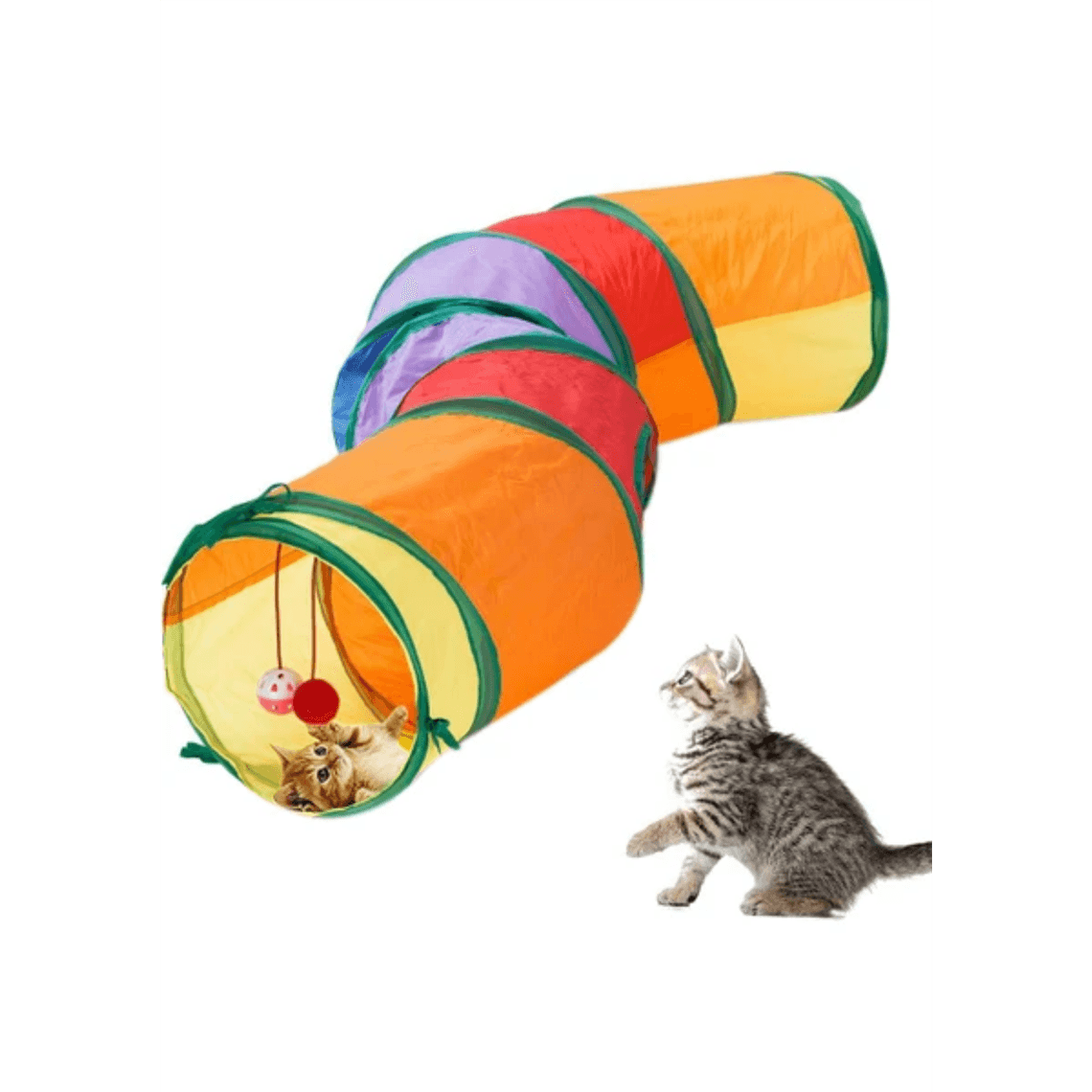 Kıvrımlı Gökkuşağı Renkli Katlanır Kedi ve Köpek Oyun Tüneli