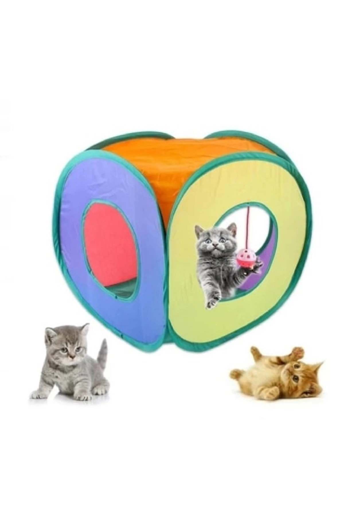 Kare Gökkuşağı Renkli Katlanır Kedi ve Köpek Oyun Tüneli