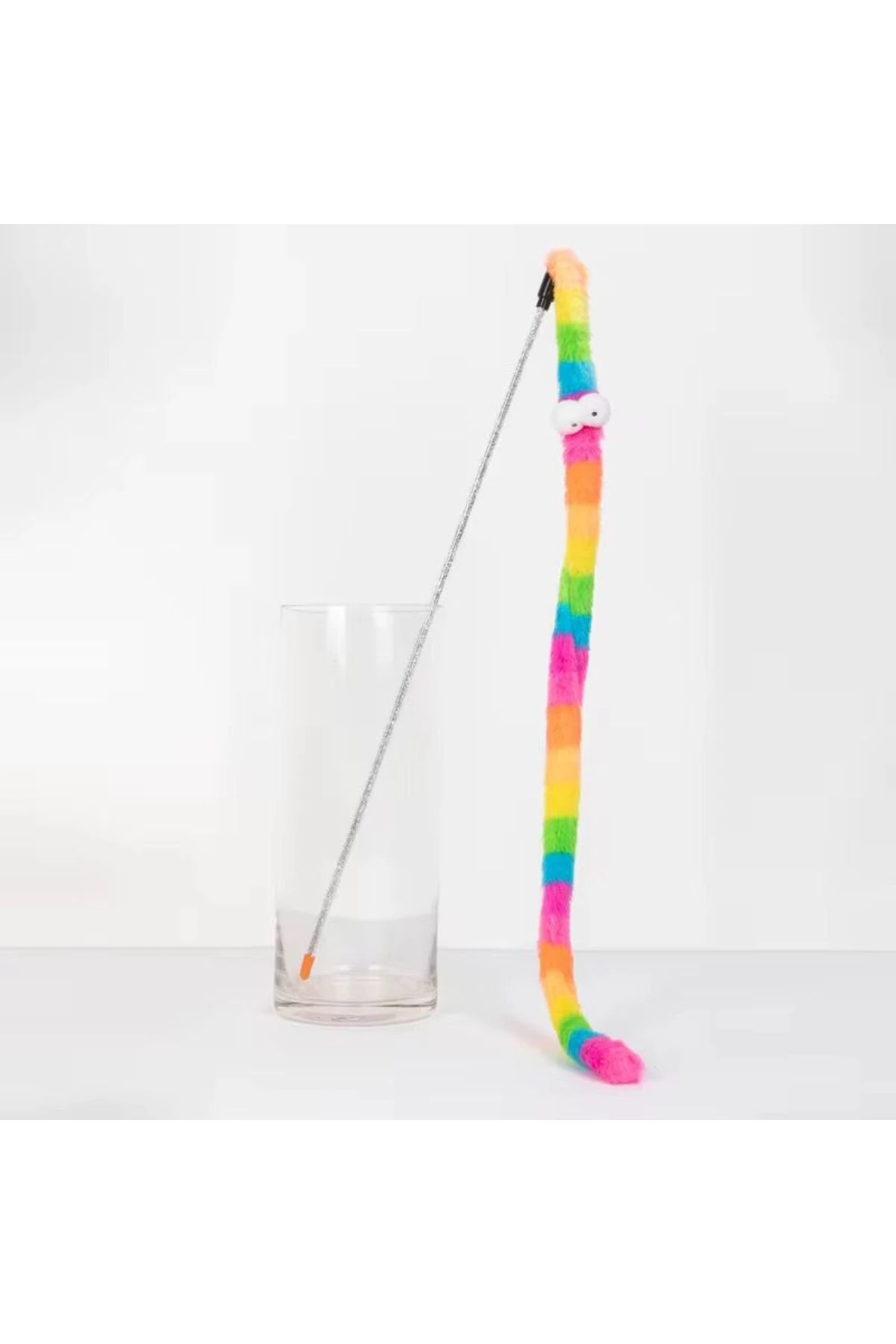 Evcil Hayvan Gökkuşağı Püsküllü Kedi Oltası – Dayanıklı Plastik Saplı Oyuncak