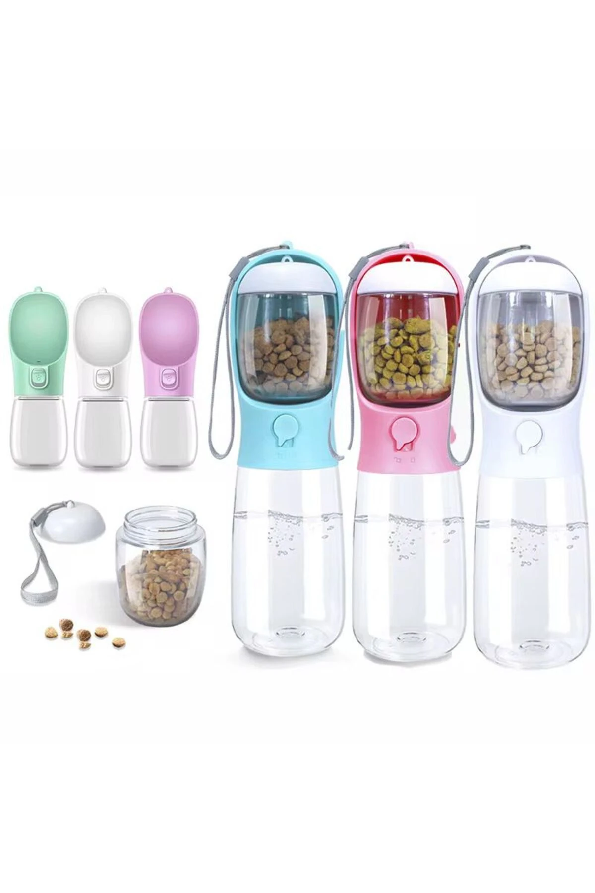 Evcil Hayvanlar İçin 350 ML Taşınabilir Su ve Mama Hazneli Seyahat Suluğu