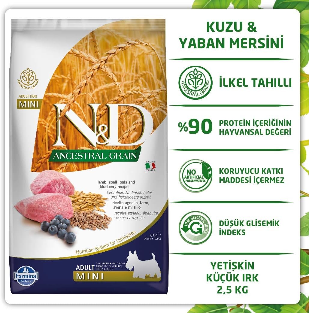 N & D Nd Ancestral Grain Kuzu + Yaban Mersini Adult Mini Yetişkin Küçük Irk Köpek Mama 2,5 kg