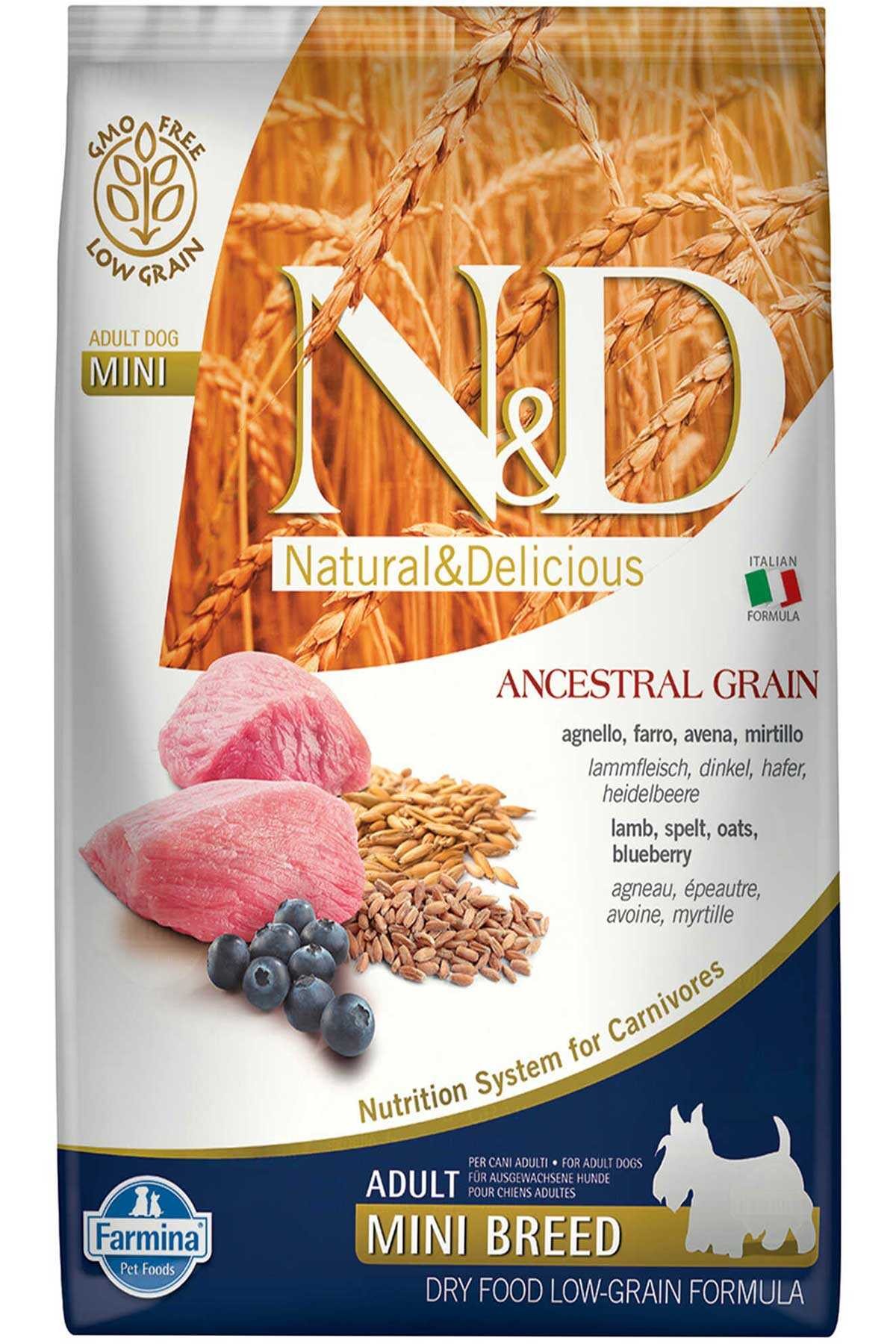 N & D Nd Ancestral Grain Düşük Tahıllı Kuzu Etli Yaban Mersinli Mini Irk Yetişkin Köpek Maması 7 Kg