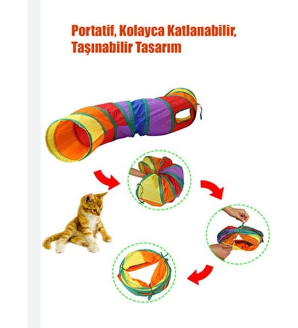 Kıvrımlı Gökkuşağı Renkli Katlanır Kedi ve Köpek Oyun Tüneli