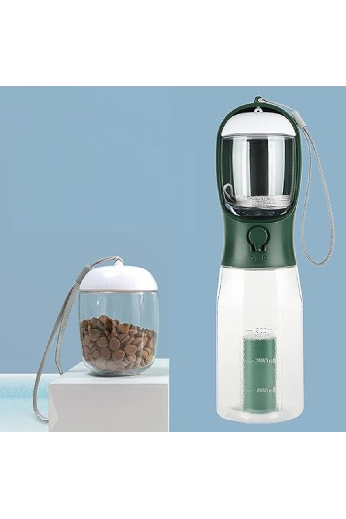 Evcil Hayvanlar İçin 350 ML Taşınabilir Su ve Mama Hazneli Seyahat Suluğu