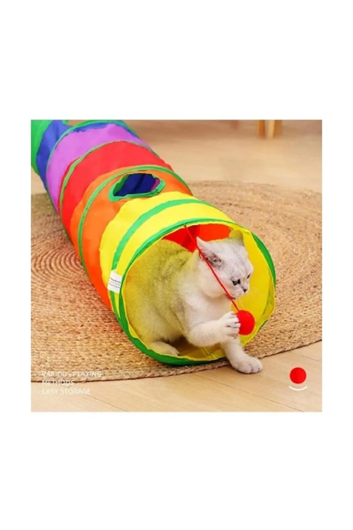Düz Gökkuşağı Renkli Katlanır Kedi ve Köpek Oyun Tüneli 120 Cm