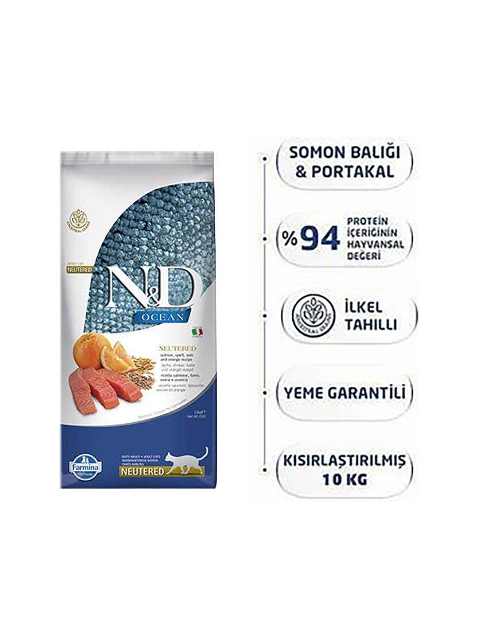 ND Nd Düşük Tahıllı Somon Balıklı Ve Portakallı Kısırlaştırılmış Yetişkin Kedi Maması 10 Kg