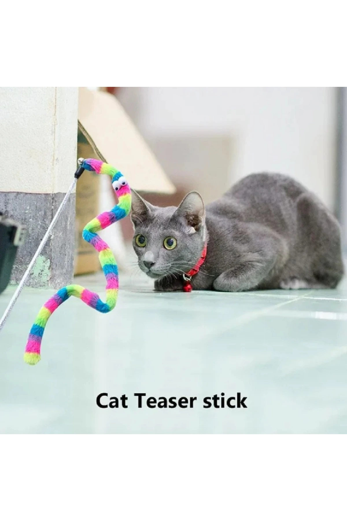 Evcil Hayvan Gökkuşağı Püsküllü Kedi Oltası – Dayanıklı Plastik Saplı Oyuncak