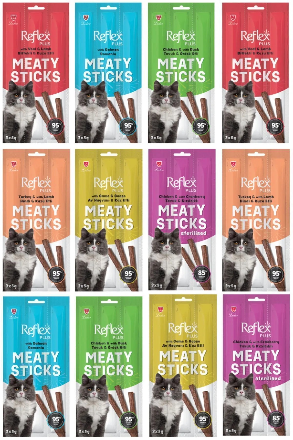Karışık Reflex Stick Kedi Ödülü 3x5 gr 10 Paket Kedi Ödül Çubuğu Maması