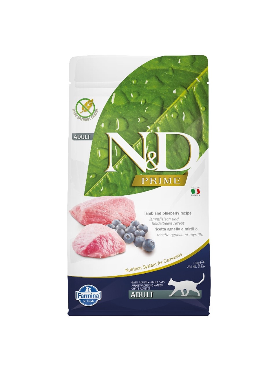 N&D Prime Tahılsız 1;5 kg Kuzu Etli Yaban Mersinli Yetişkin Kedi Maması ND