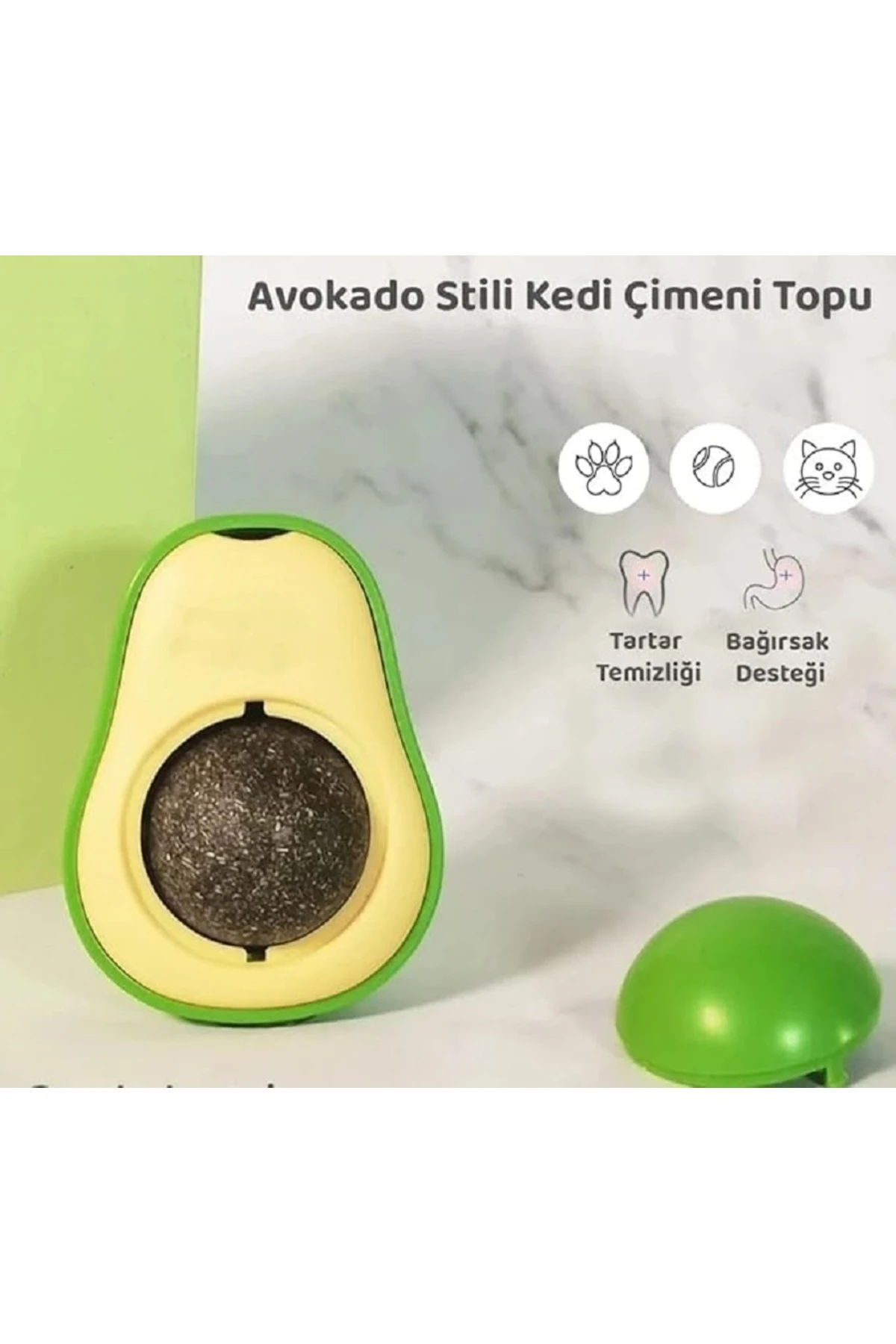 Avokado Kedi Nanesi Topu – Yapışkanlı Kedi Otu Oyuncağı, Kedi Eğlence Topu