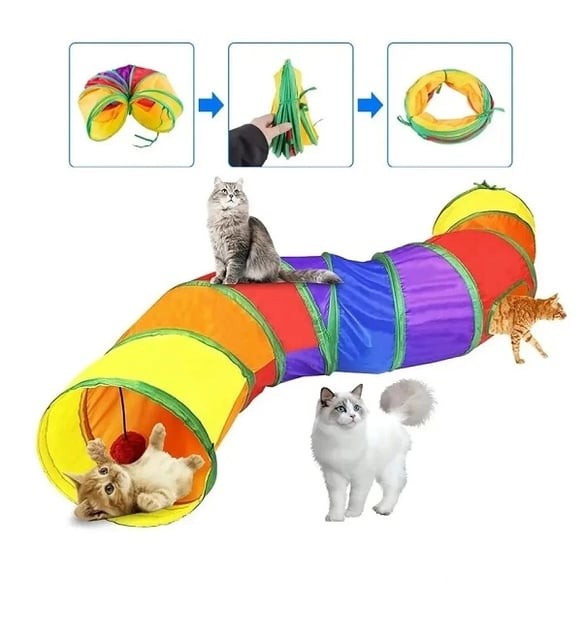Kıvrımlı Gökkuşağı Renkli Katlanır Kedi ve Köpek Oyun Tüneli