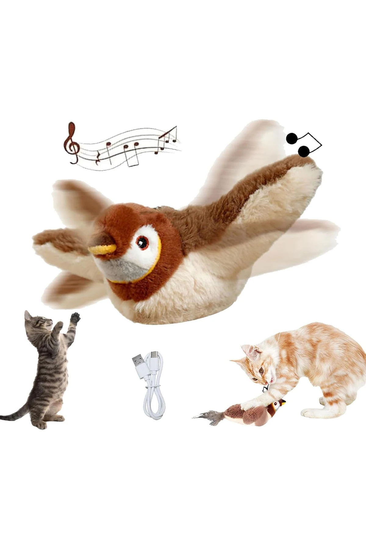 Şarjlı Hareketli Kuş Oyuncak Peluş, Kedi Oyuncağı Evcil Hayvanlar İçin Eğlenceli ve Zihinsel Uyarıcı