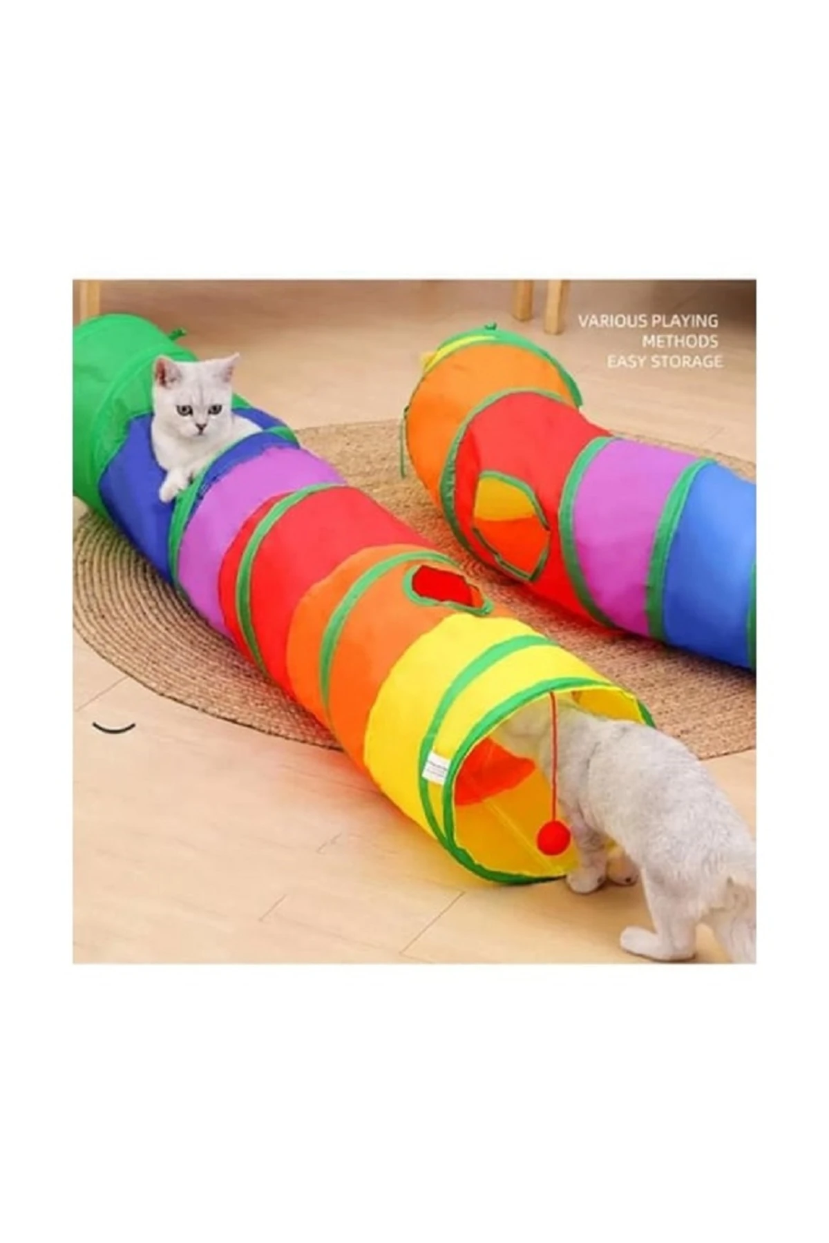 Düz Gökkuşağı Renkli Katlanır Kedi ve Köpek Oyun Tüneli 120 Cm