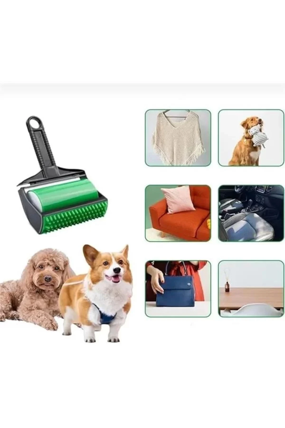 Kedi Köpek Tüyü Toplayıcı – 4 Fonksiyonlu, Tekrar Kullanılabilir Tüy Temizleme Rulosu