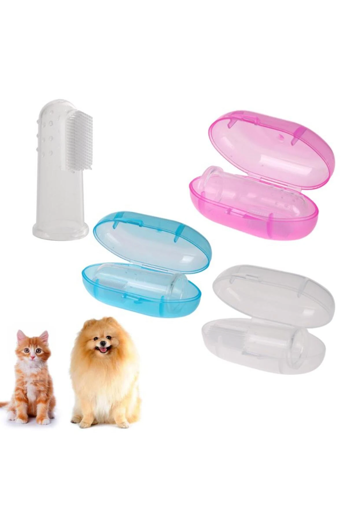 Evcil Hayvan Silikon Kutulu Parmak Diş Fırçası - Kedi ve Köpek Diş Temizleyici