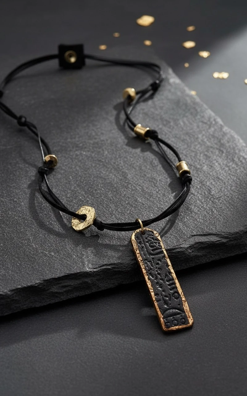 Özel Seramik Taşlı Altın Siyah Kolye