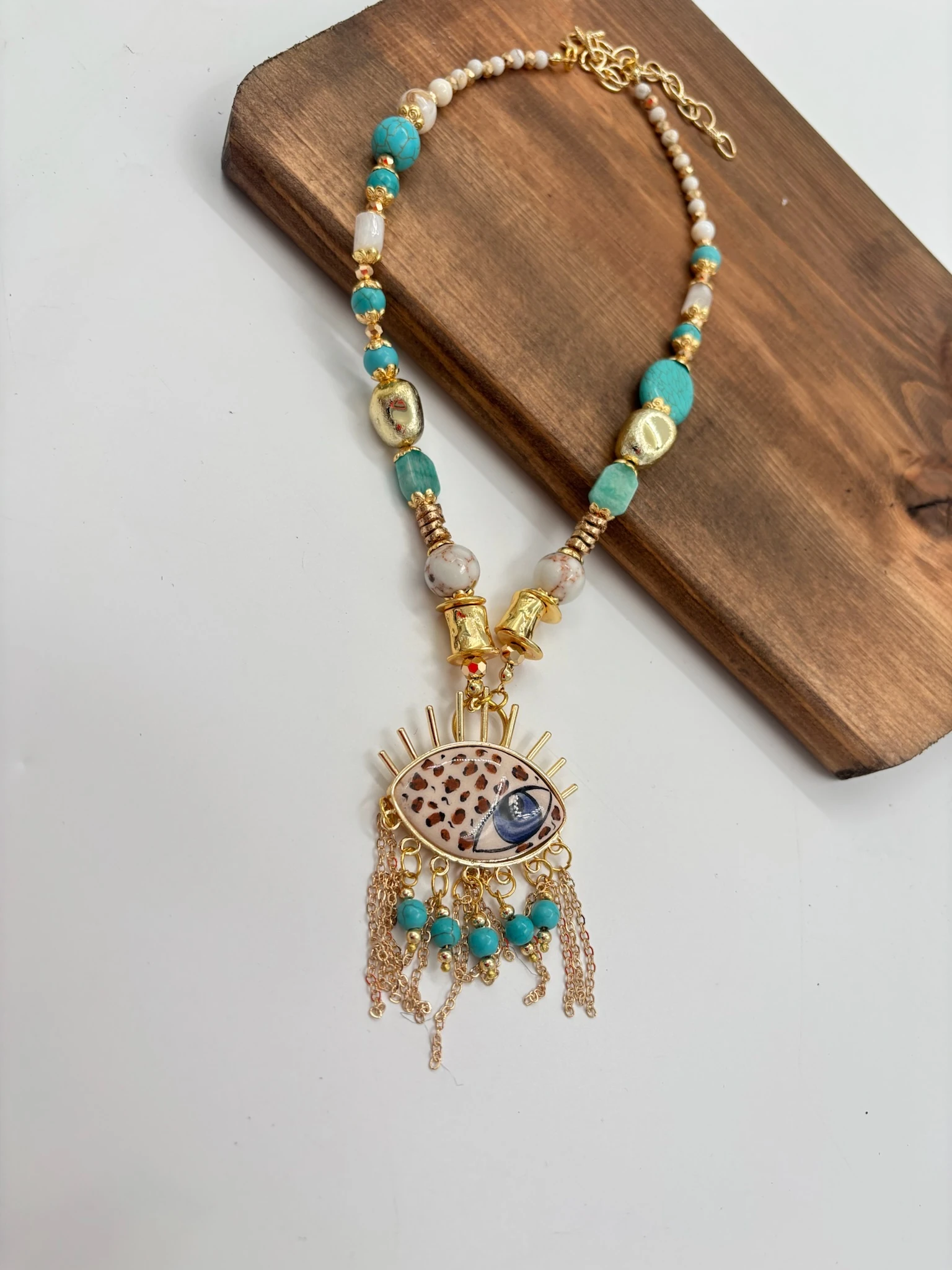 Seramik Gözlü Boncuklu Tasarım Kolye