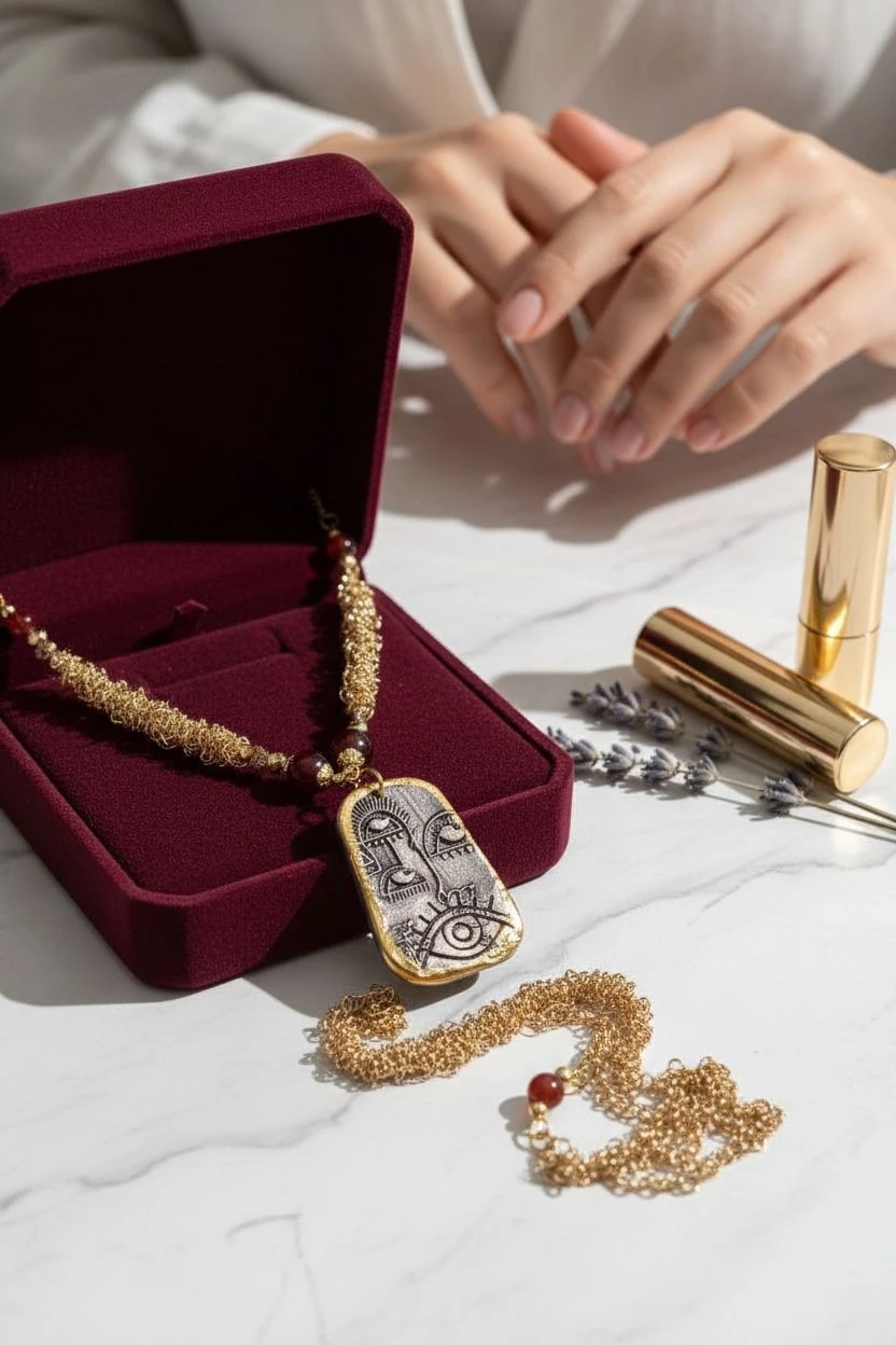 Altın Zincirli Seramik Taşlı Bohem Kolye