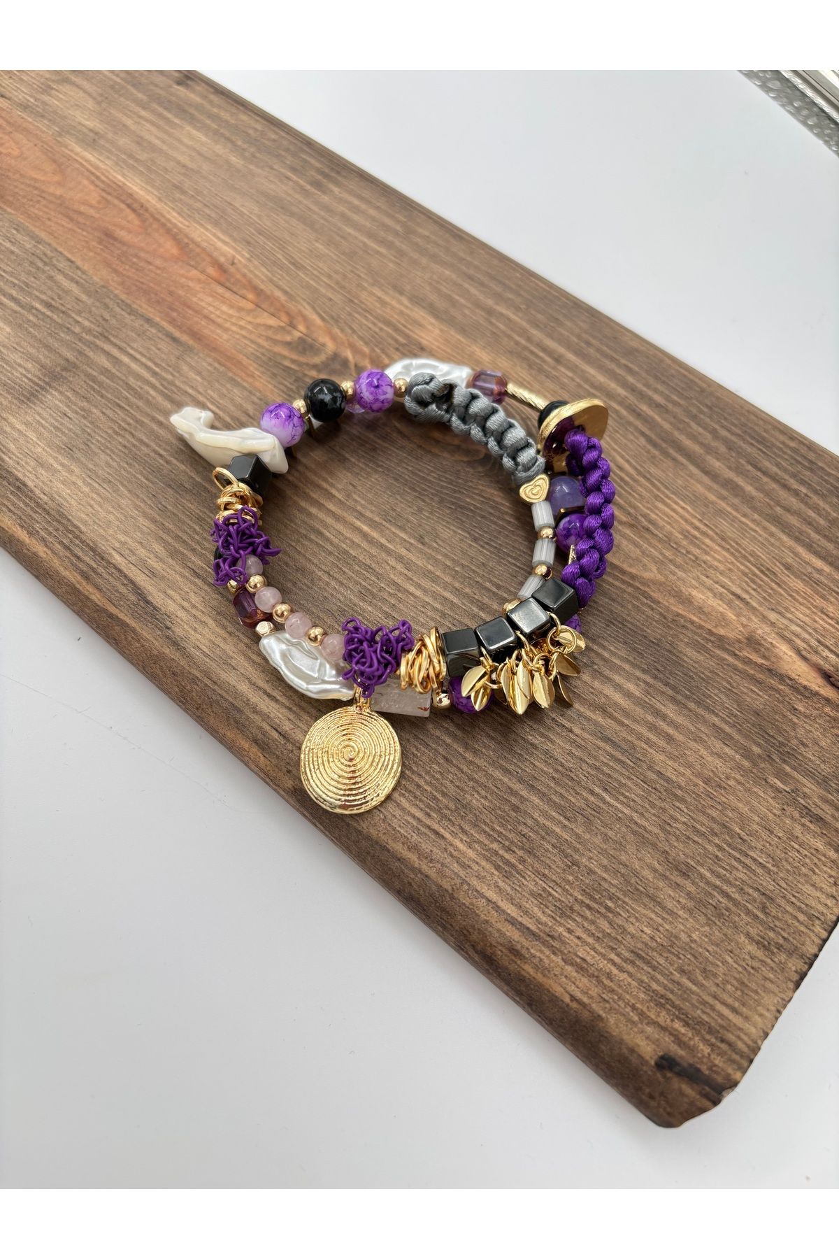 Dolamalı Makrome Detaylı Bileklik ve Halhal