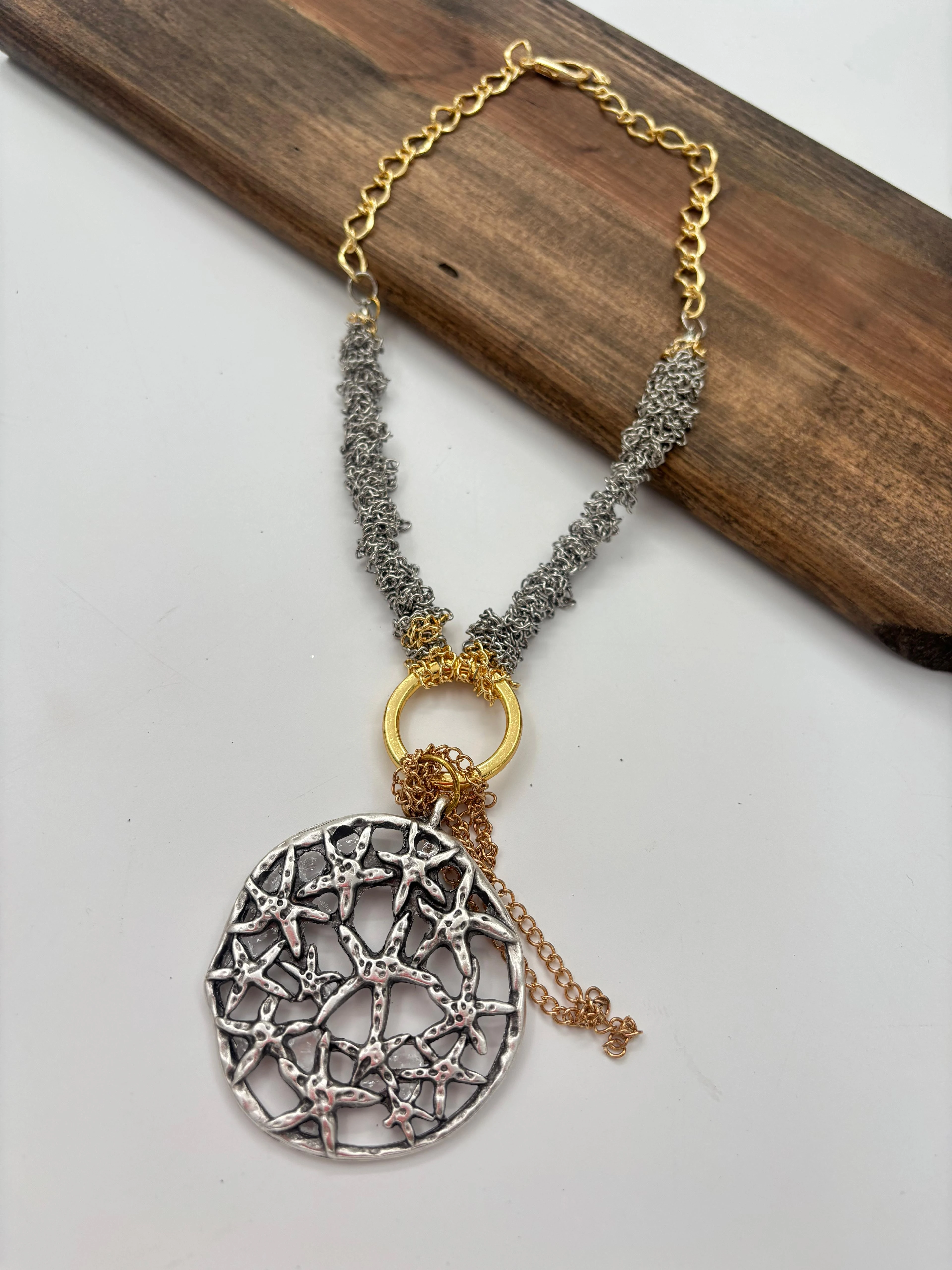 Altın Detaylı Gümüş Yıldız Kolye