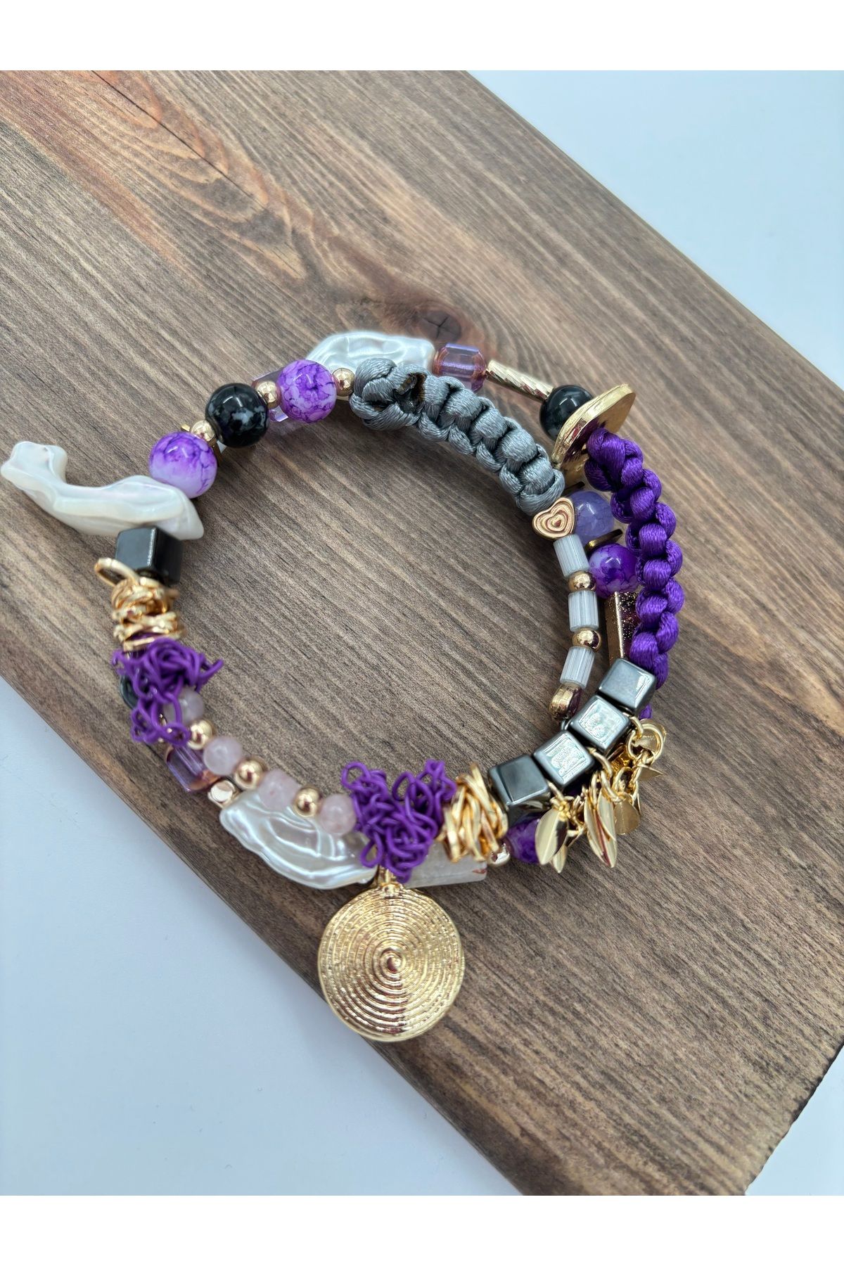 Dolamalı Makrome Detaylı Bileklik ve Halhal