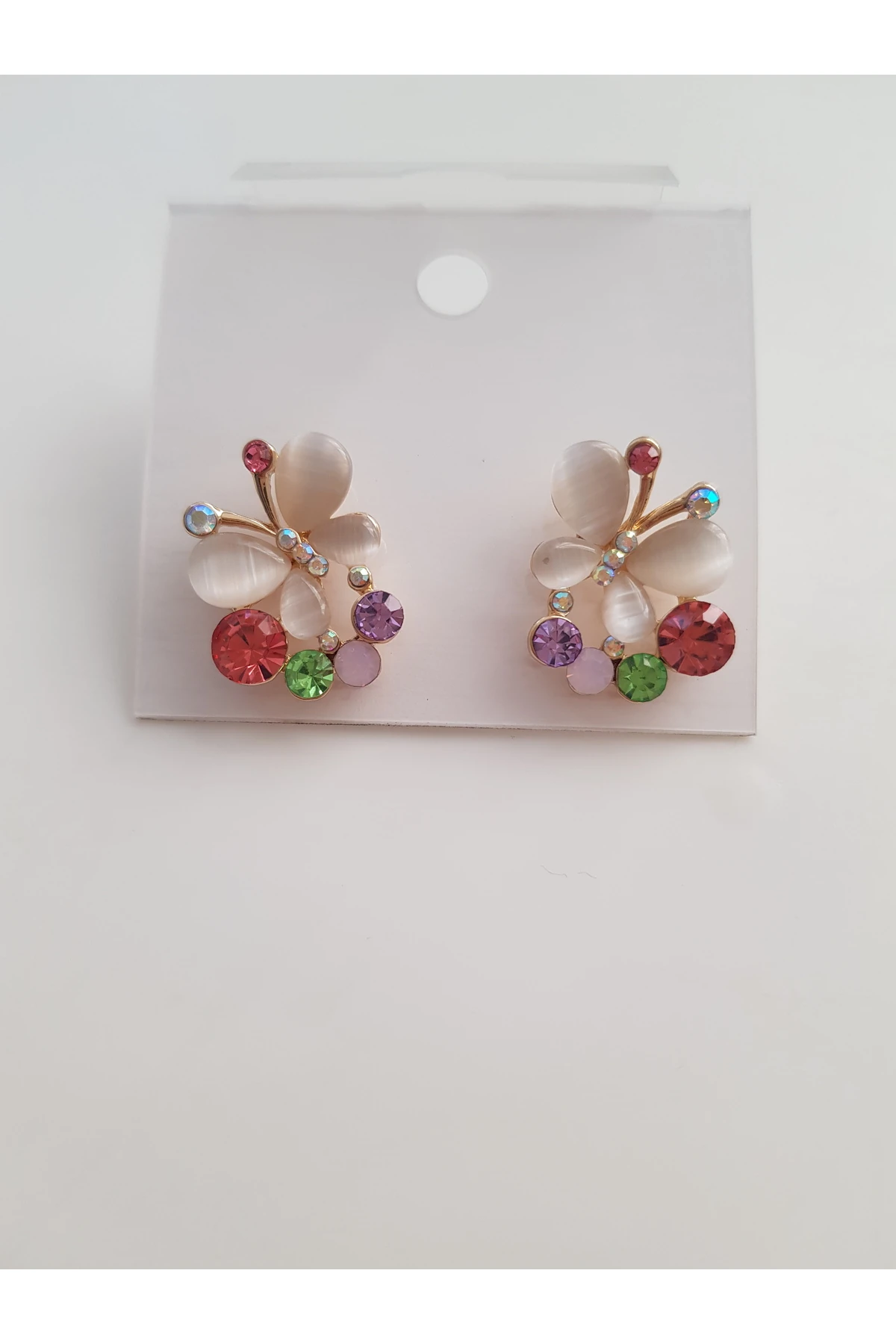 ÇOK RENKLİ ZİRKON TAŞLI KELEBEK KÜPE