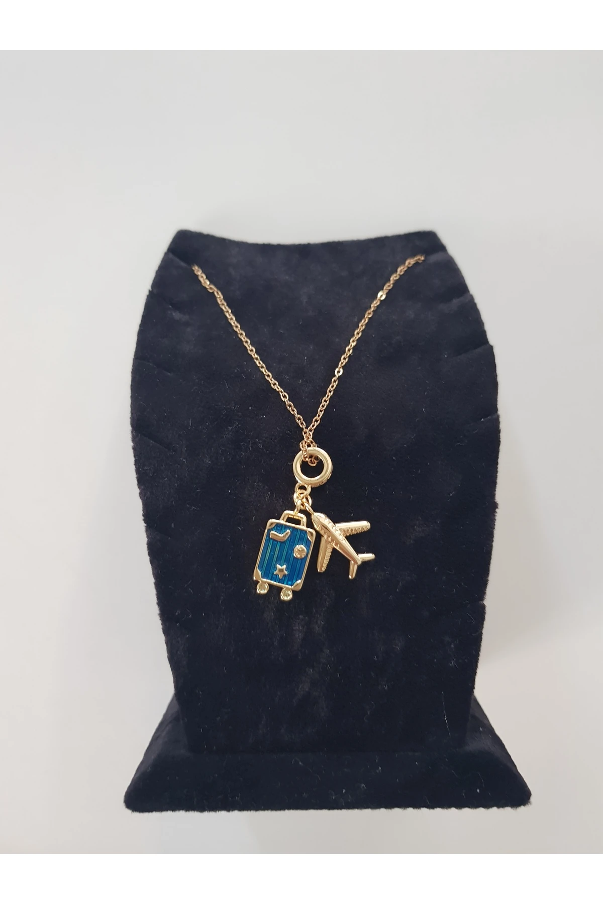 VALİZ VE UÇAK FİGÜRLÜ ÇELİK KOLYE