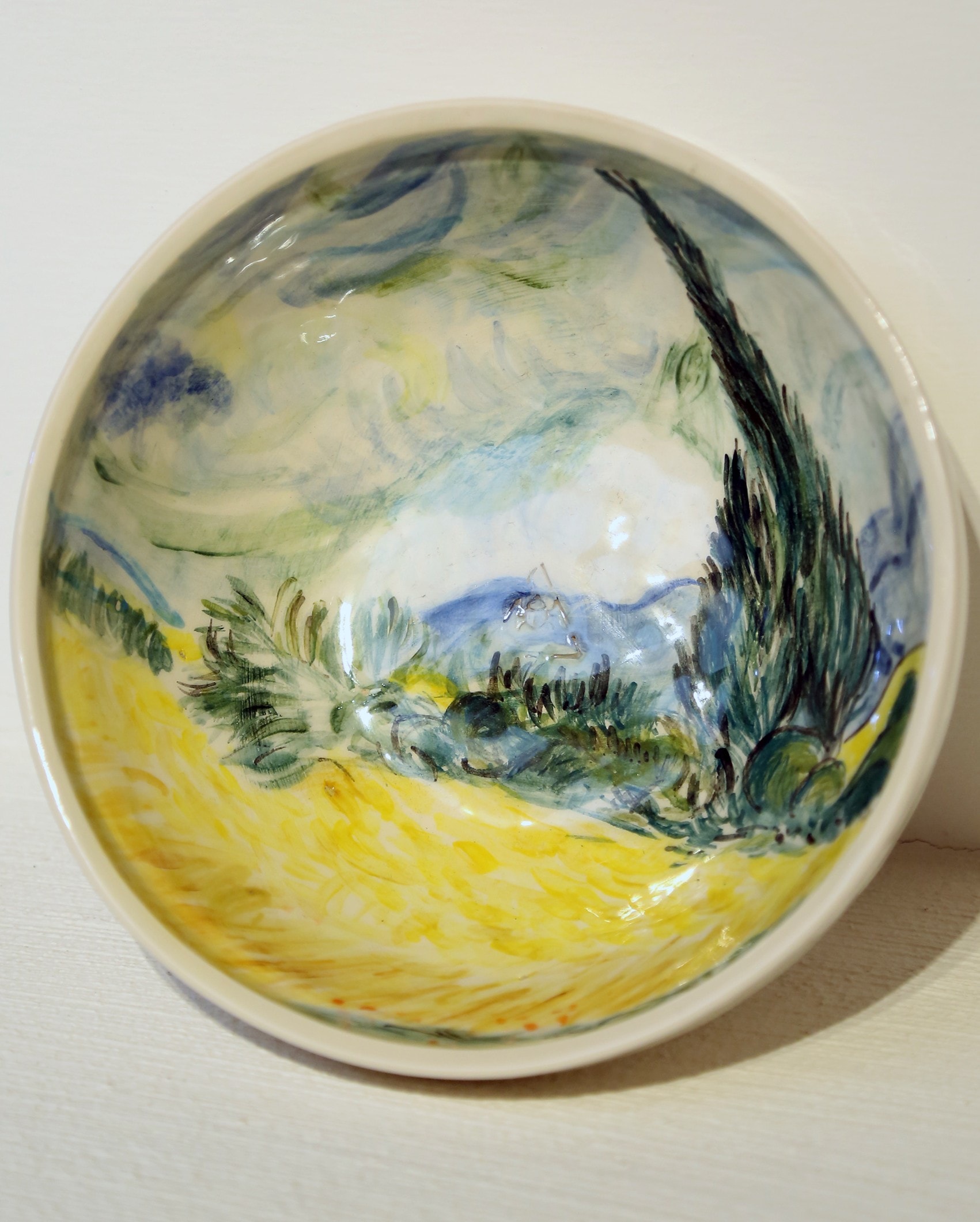 Van Gogh Selvi Ağaçlı Buğday Tarlası - Derin Kase  19cm