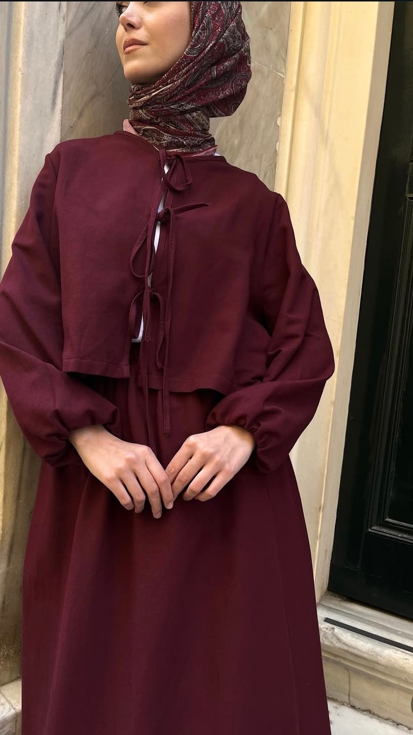 Bağlamalı Keten Takım - Bordo
