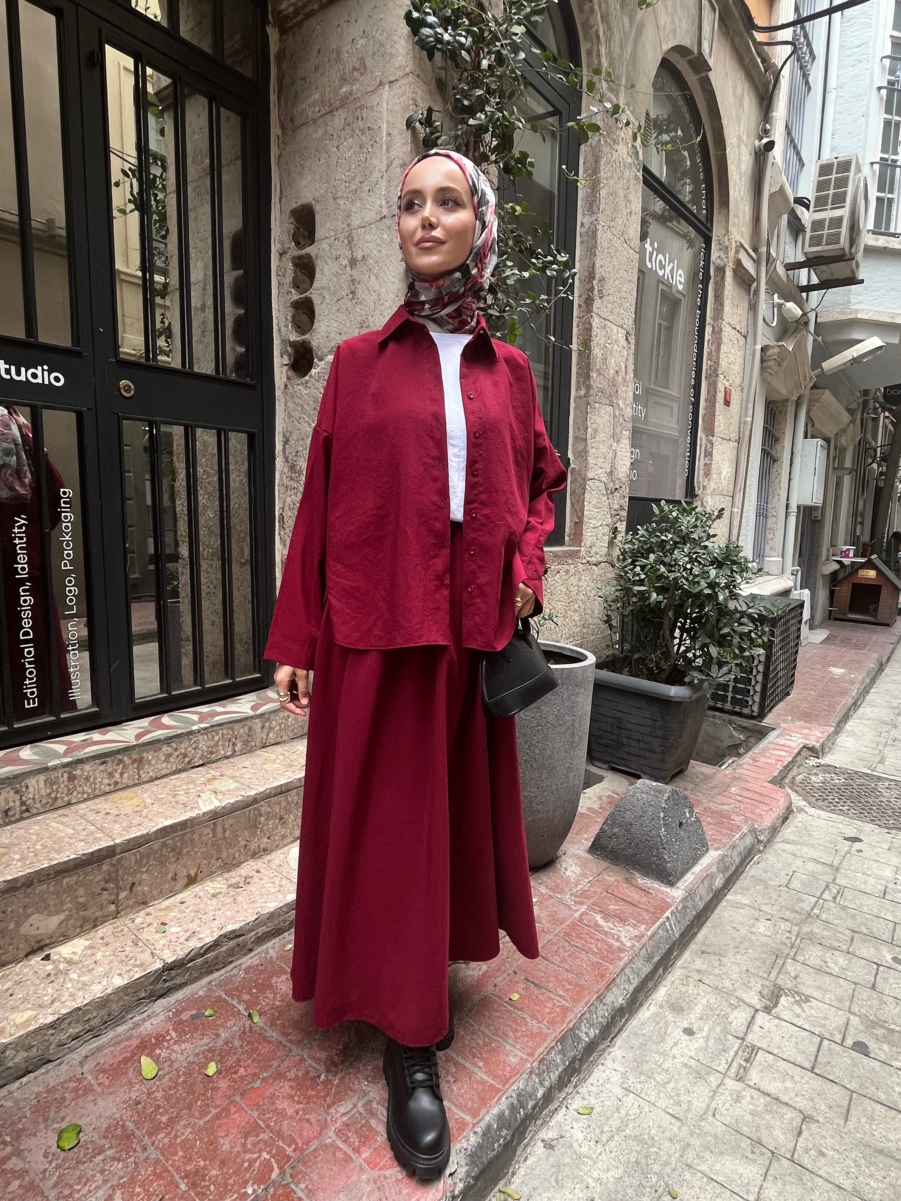 Modal Gömlek Takım - Bordo