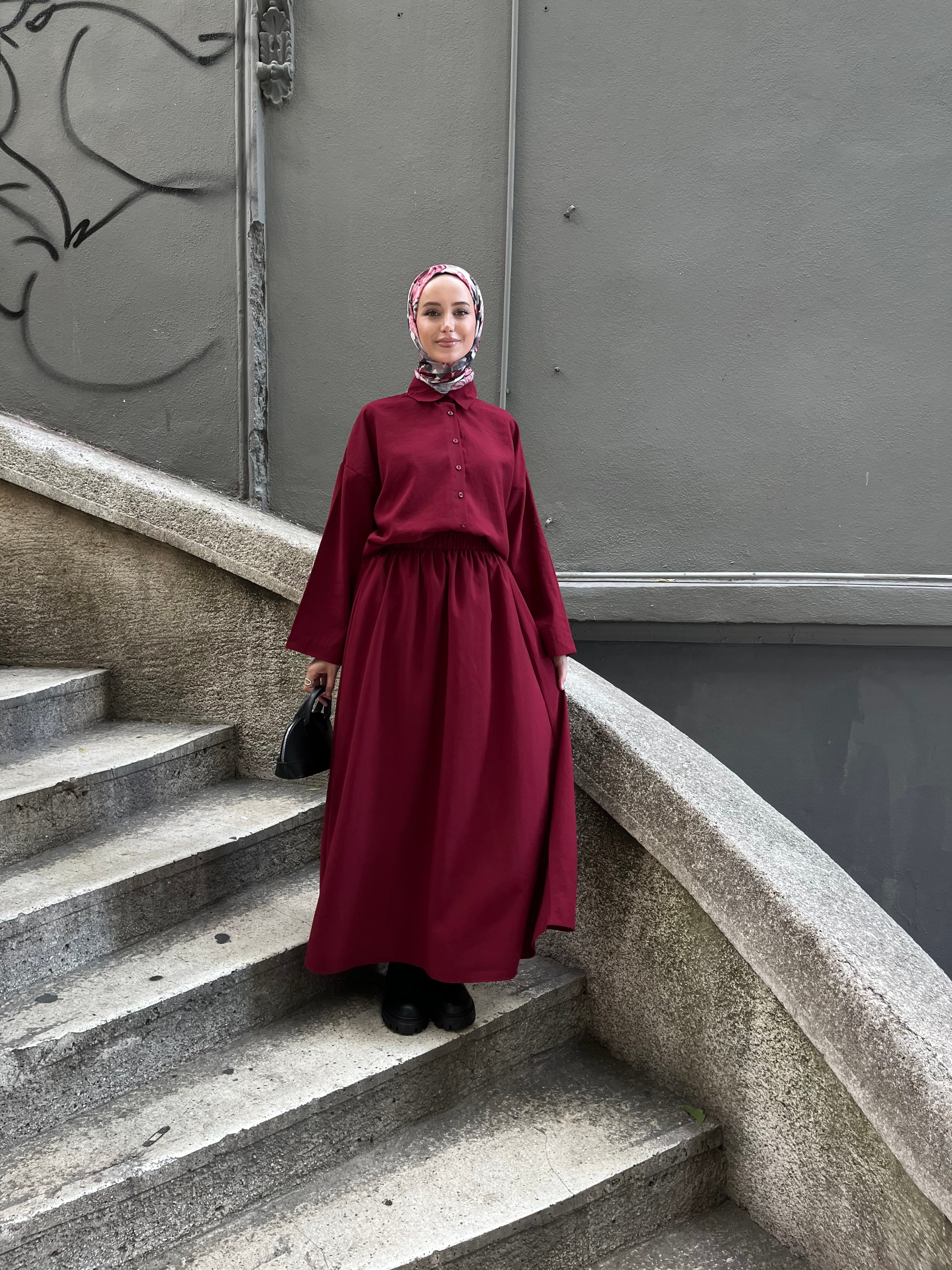 Modal Gömlek Takım - Bordo