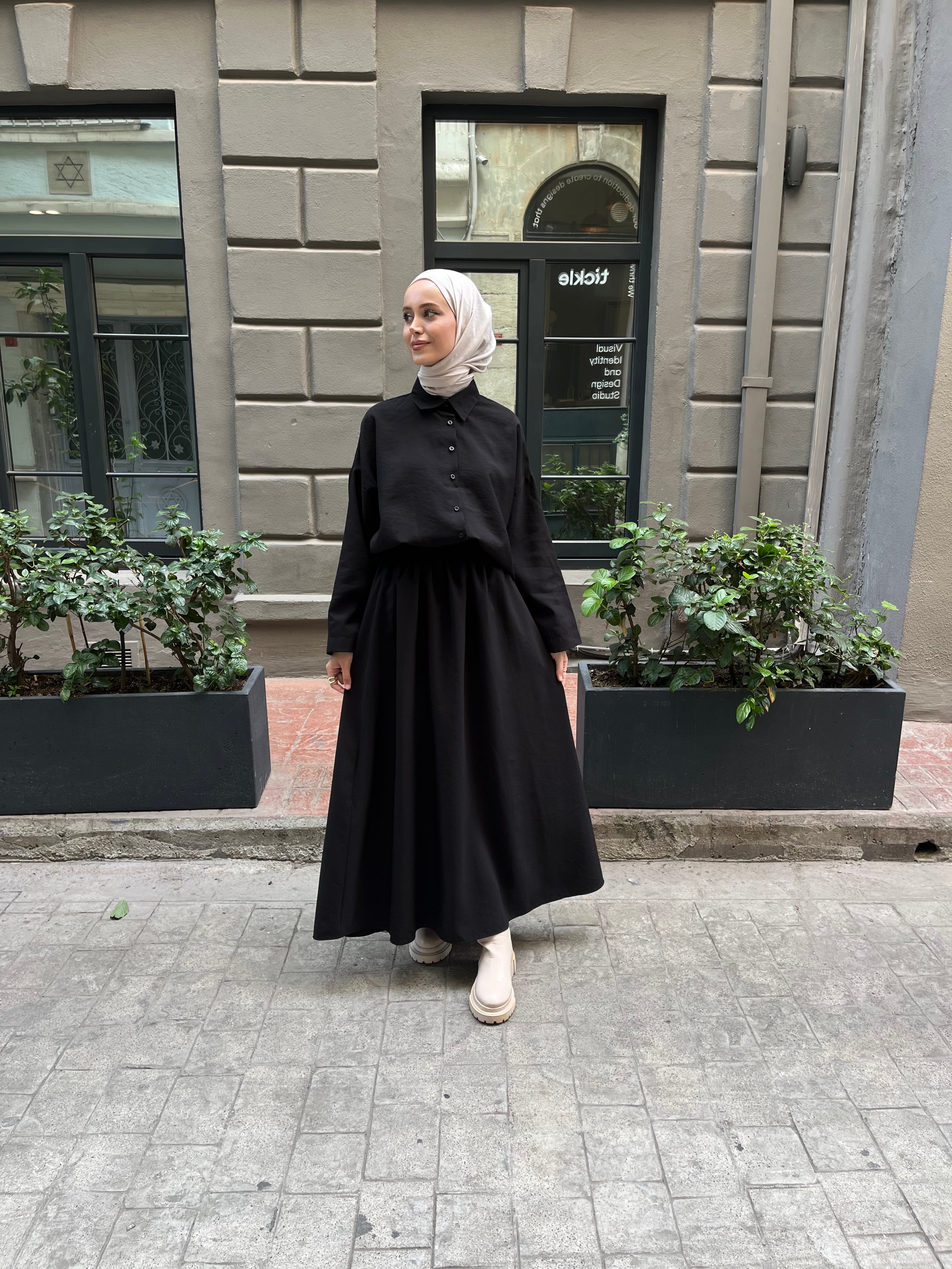 Modal Gömlek Takım - Siyah