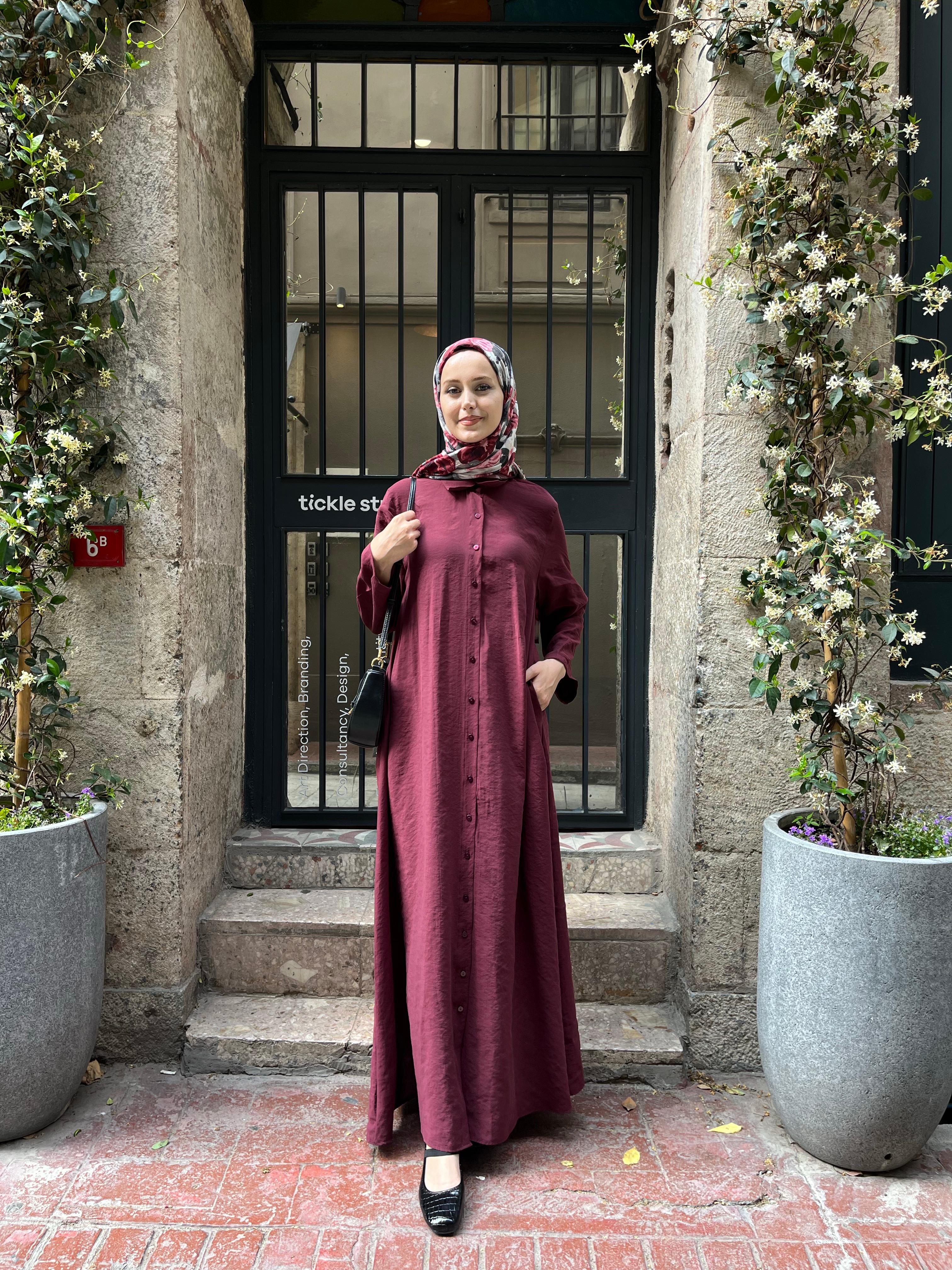 Bordo Modal Gömlek Elbise