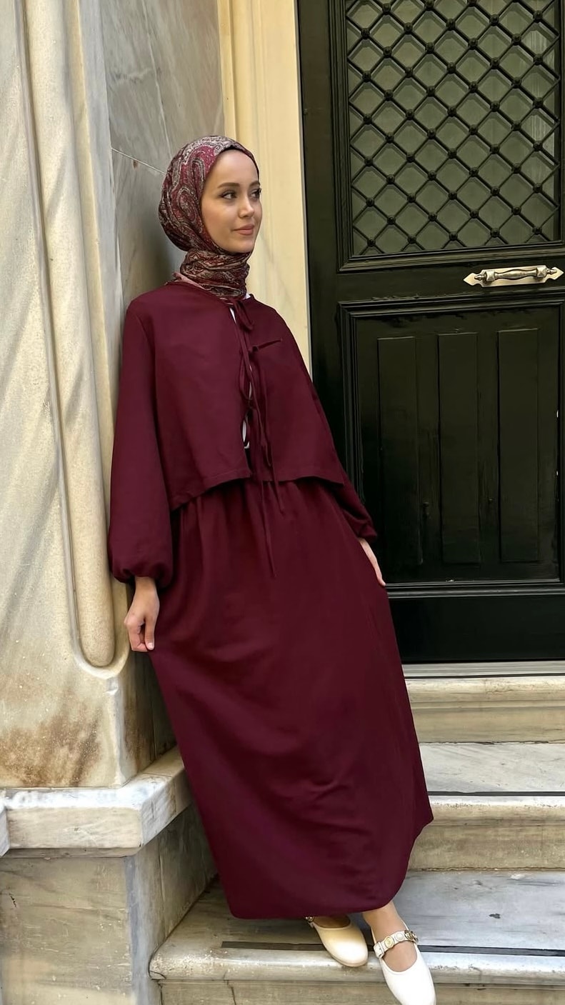 Bağlamalı Keten Takım - Bordo