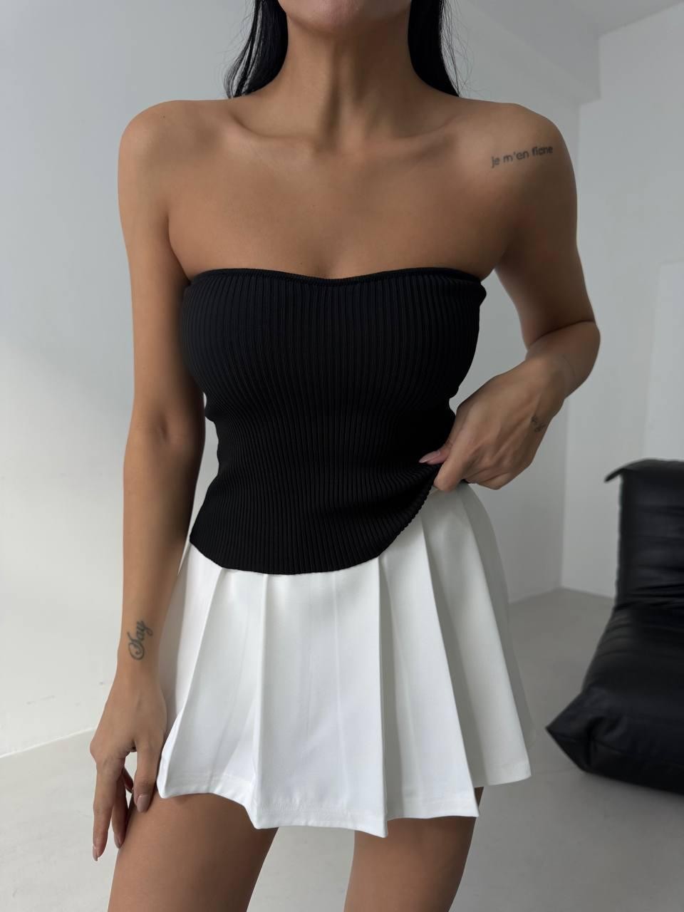 Straplez Fitilli Crop - Siyah