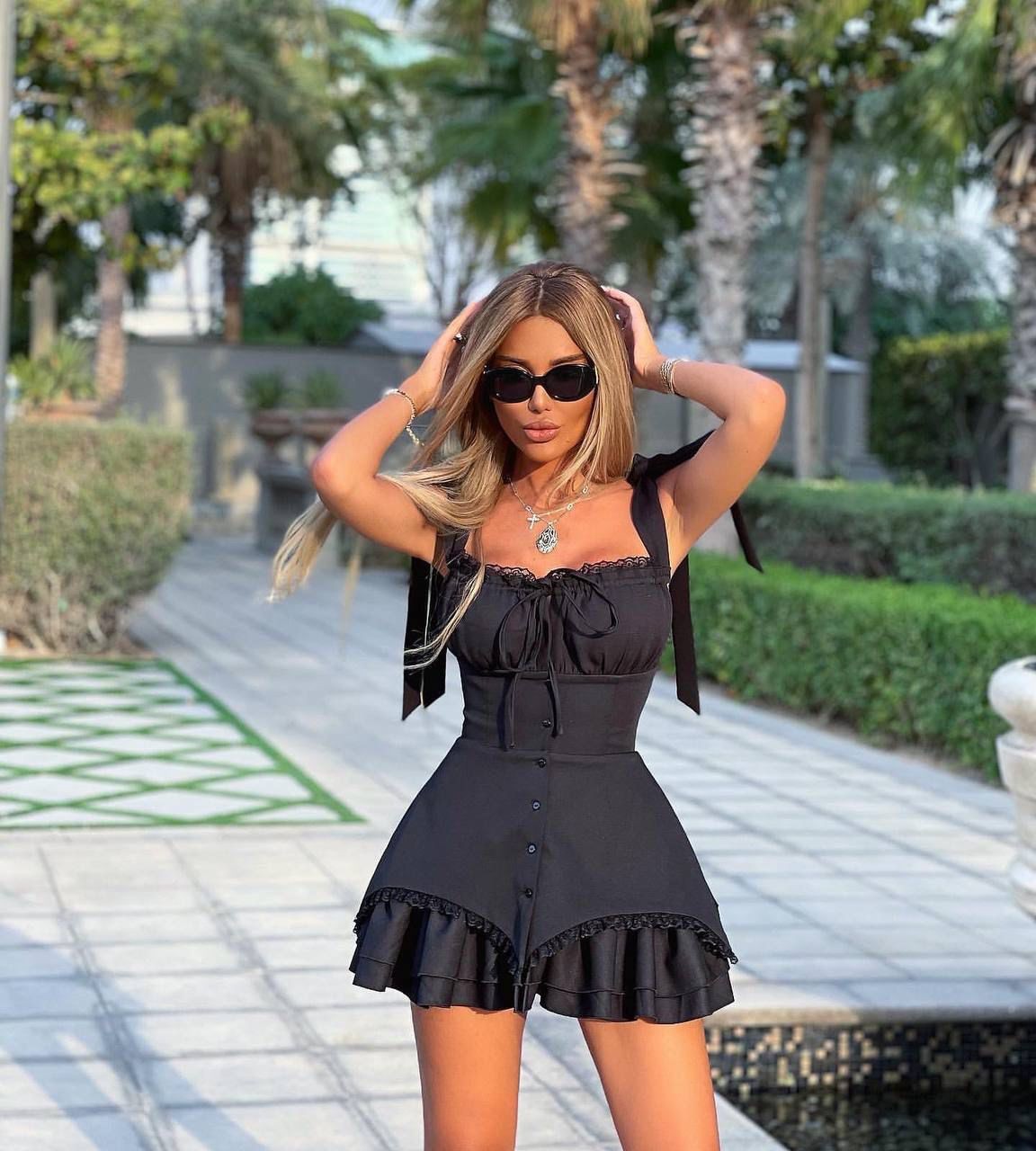 Dalgıç Ve Sandy Kumaş Astarlı Düğmeli Corset Elbise