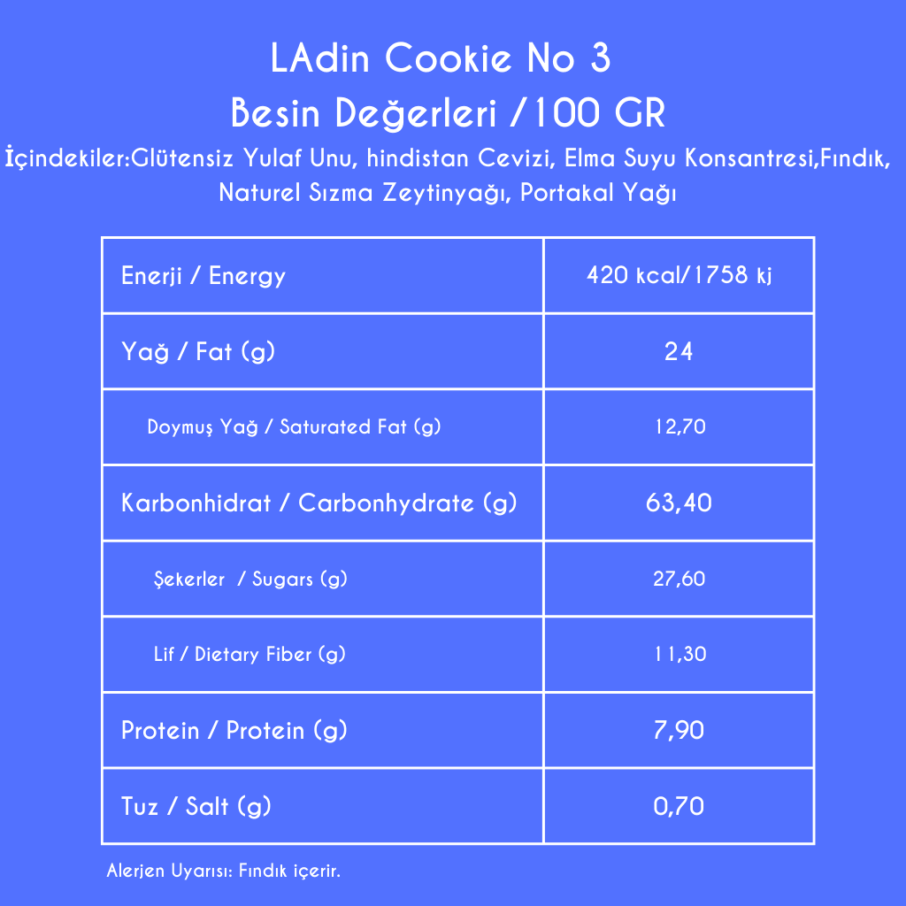 LAdin Glütensiz Cookie No 3 (Fındık & Portakal) 40 gr