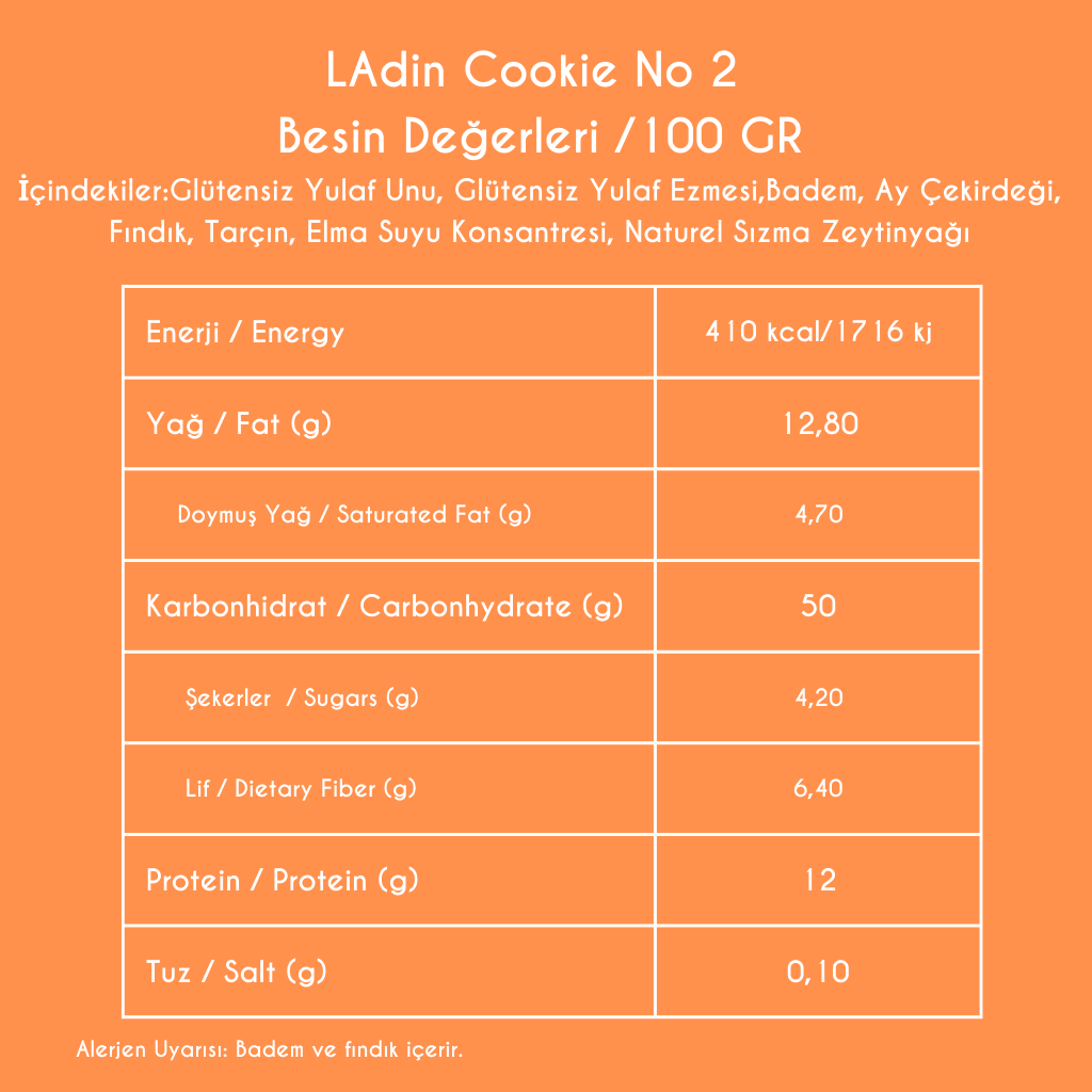 LAdin Glütensiz Cookie No 2 (Granola) 40 gr