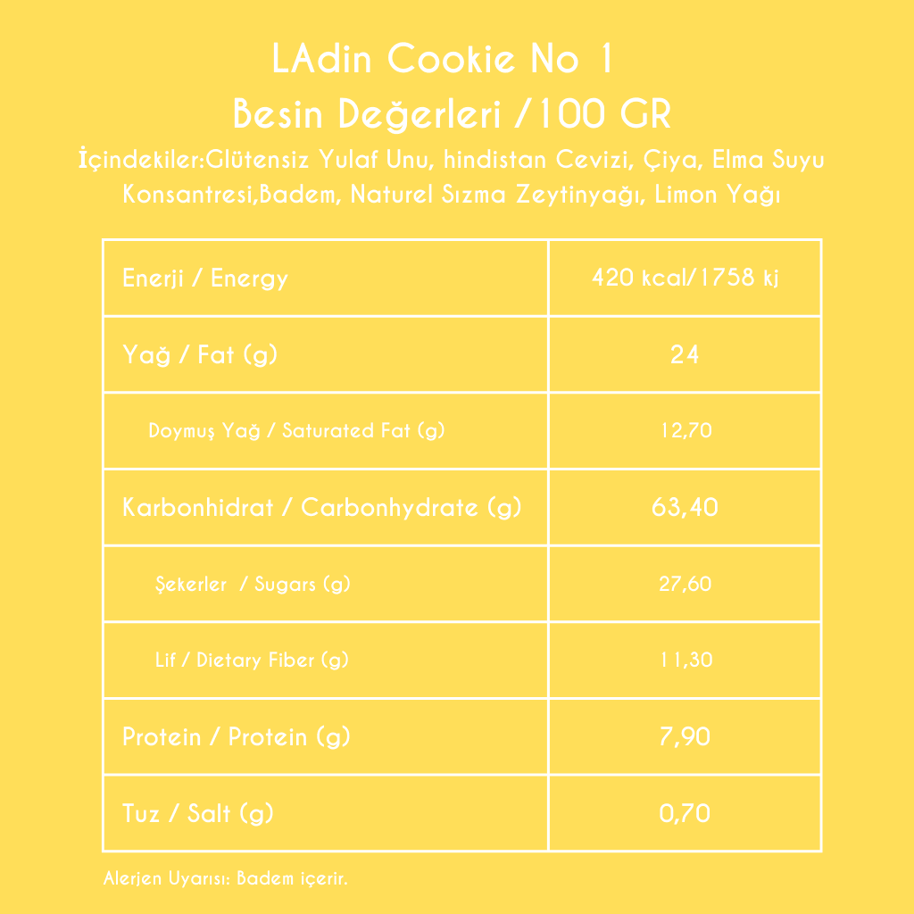 LAdin Glütensiz Cookie No 1 (Badem & Limon) 40 gr