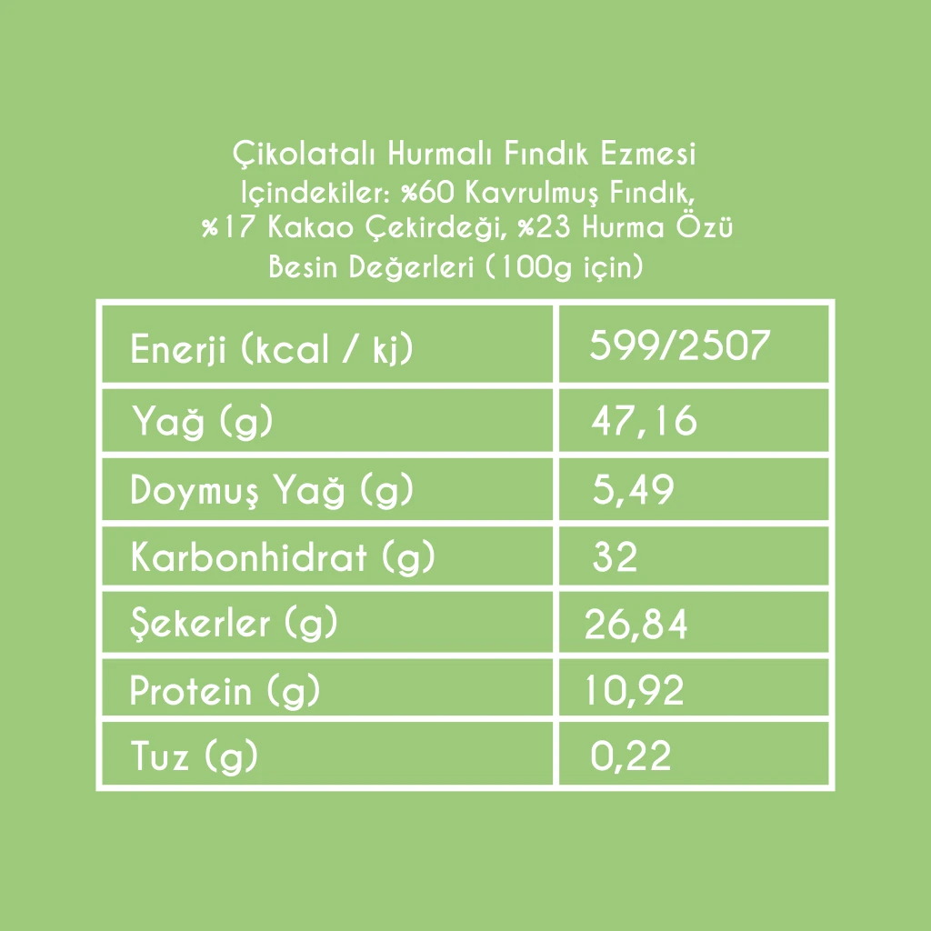 Çikolatalı Hurmalı Fındık Ezmesi 1000 gr