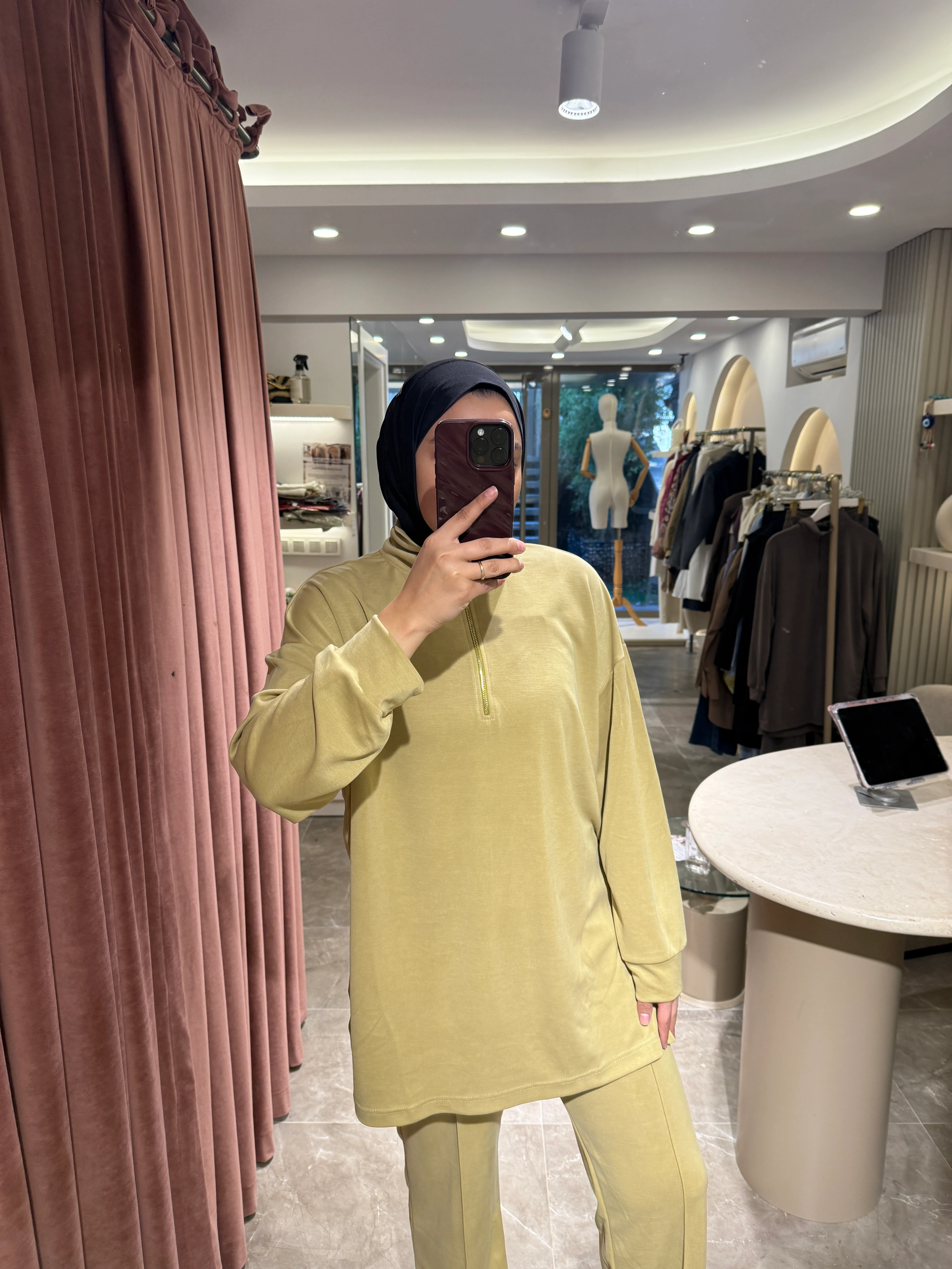 Fermuarlı Dik Yaka Premium Oysho Takım - Yağ Yeşili 