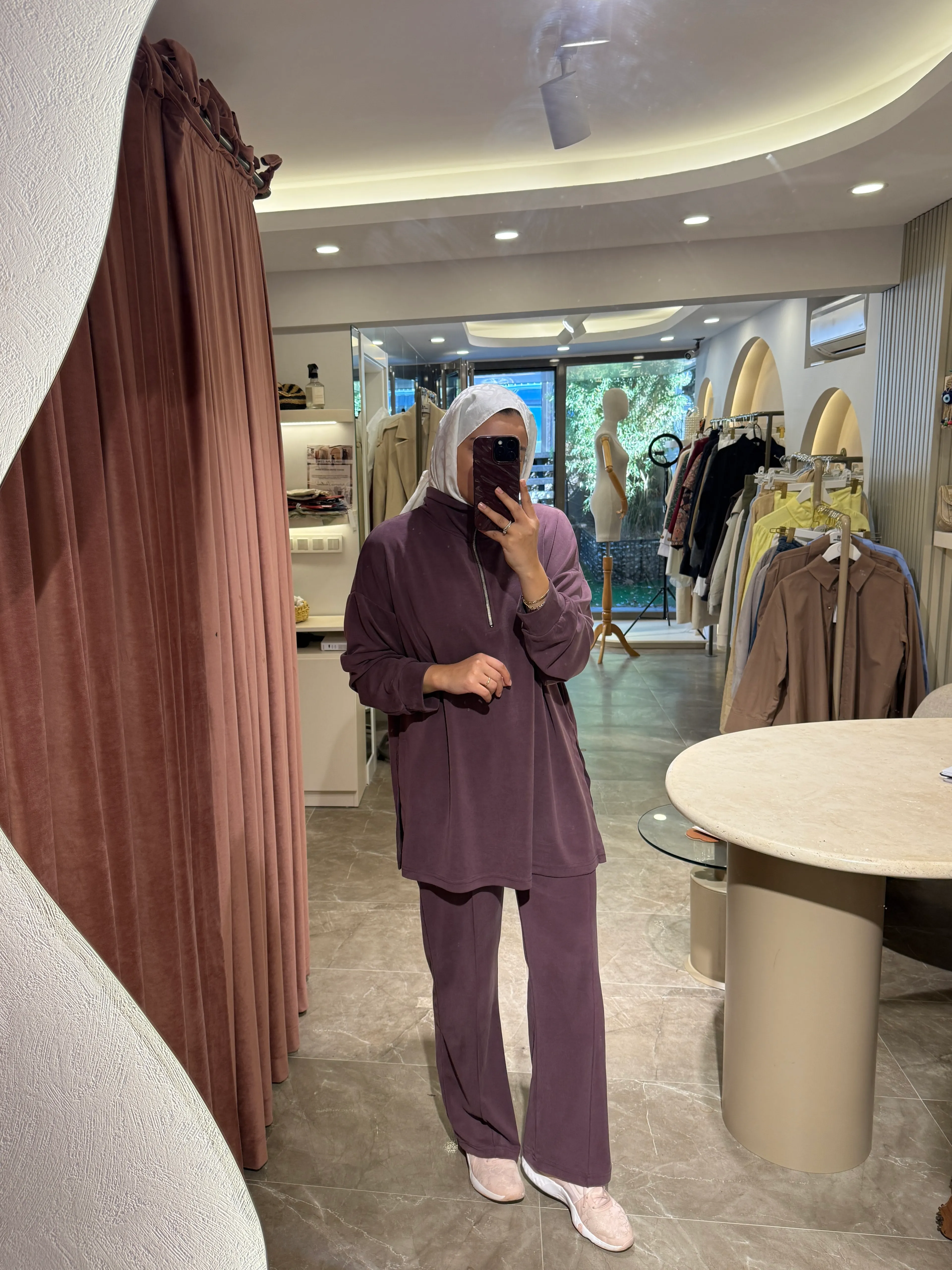 Fermuarlı Dik Yaka Premium Oysho Takım - Mürdüm 