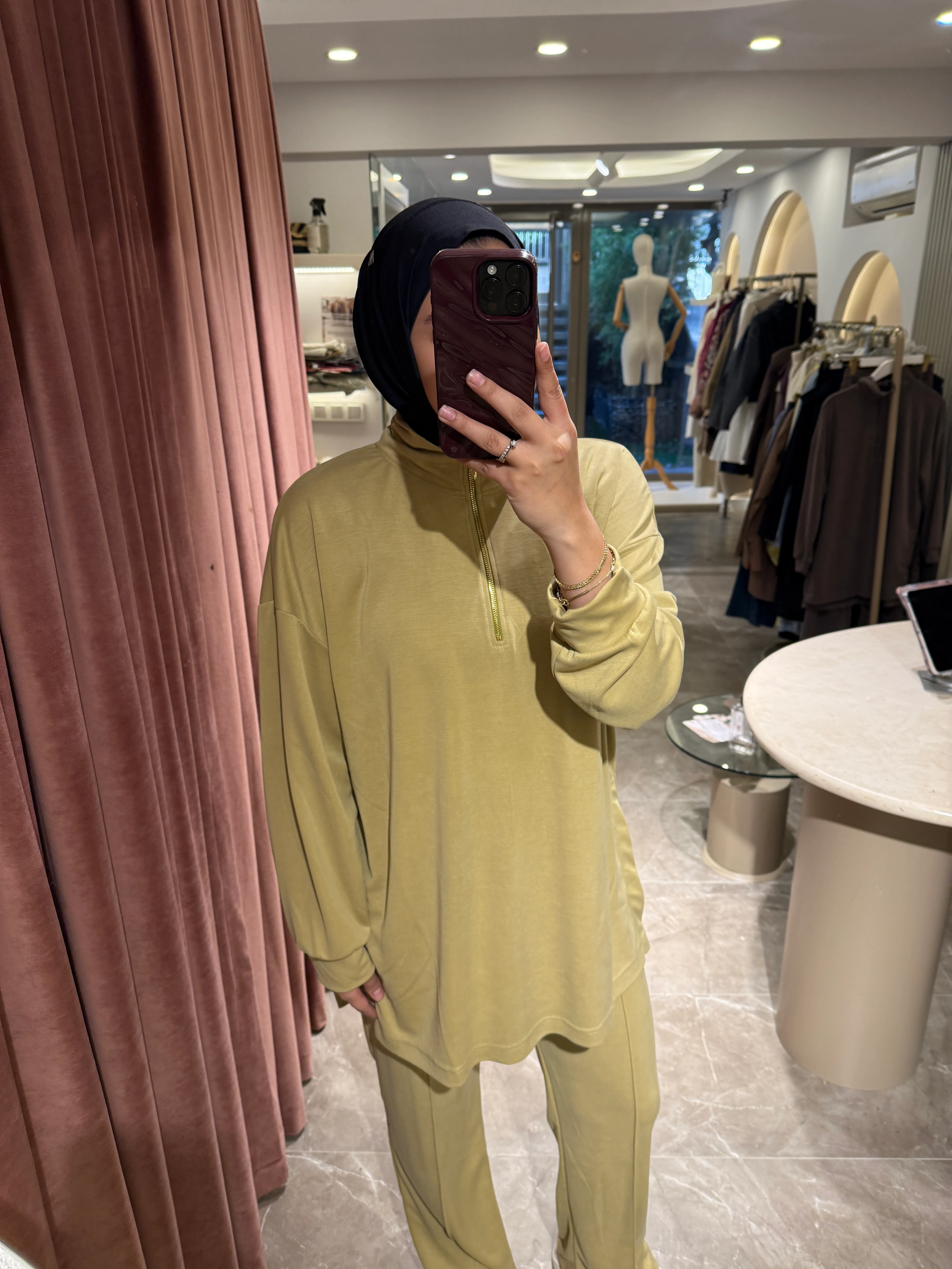 Fermuarlı Dik Yaka Premium Oysho Takım - Yağ Yeşili 