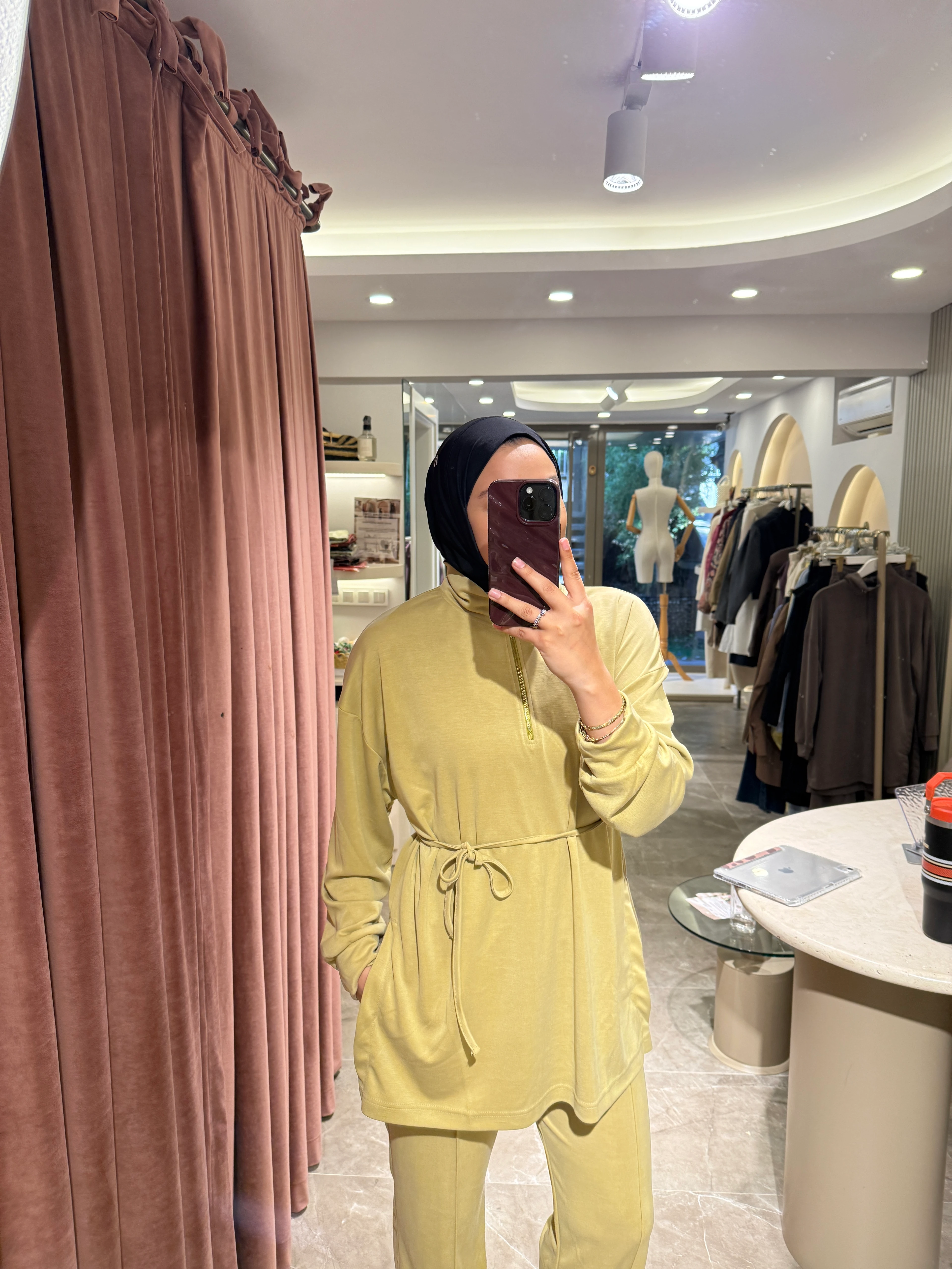 Fermuarlı Dik Yaka Premium Oysho Takım - Yağ Yeşili 