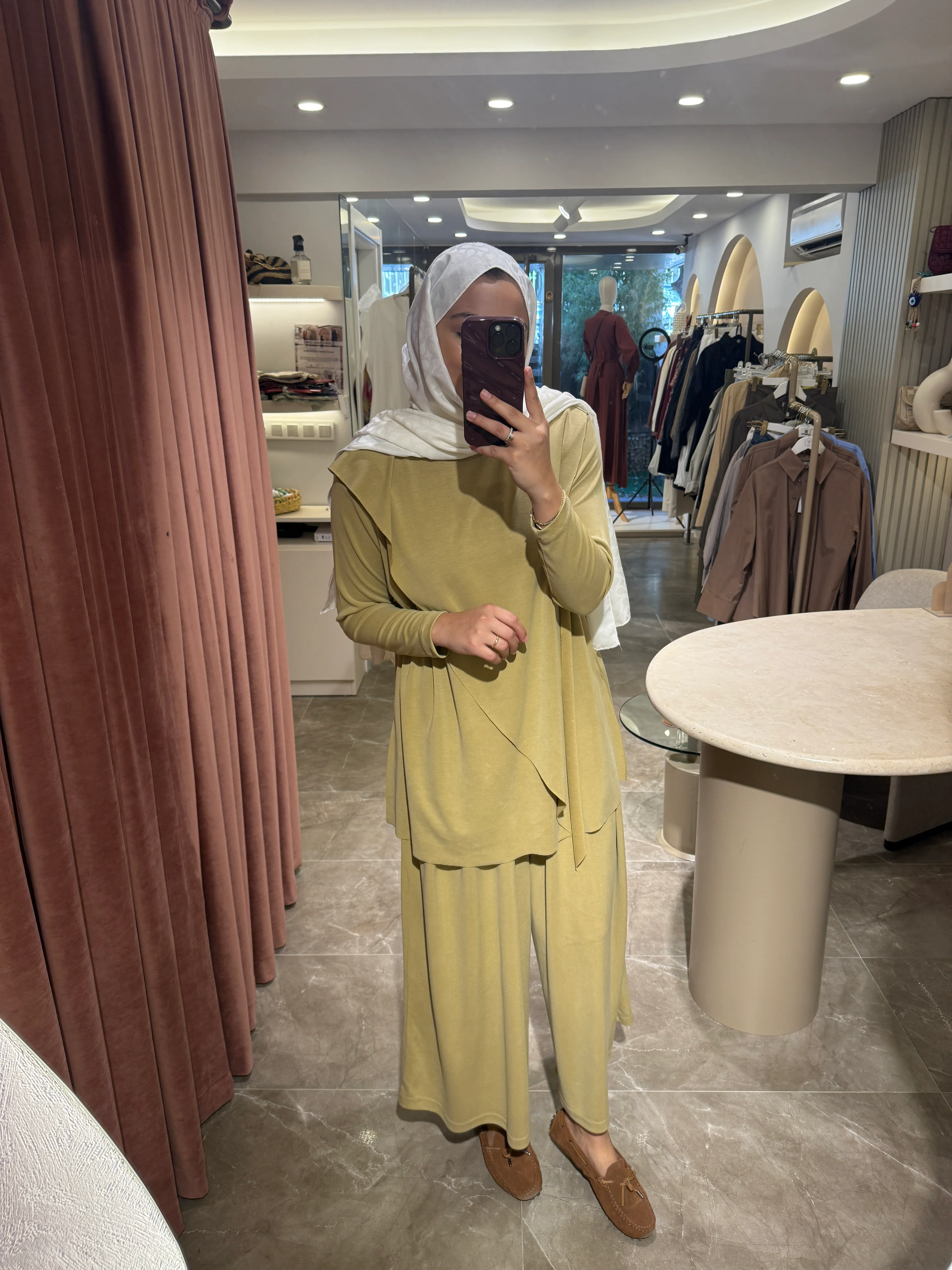 Çapraz Yaka Etek Pantolon Premium Oysho Takım - Yağ Yeşili