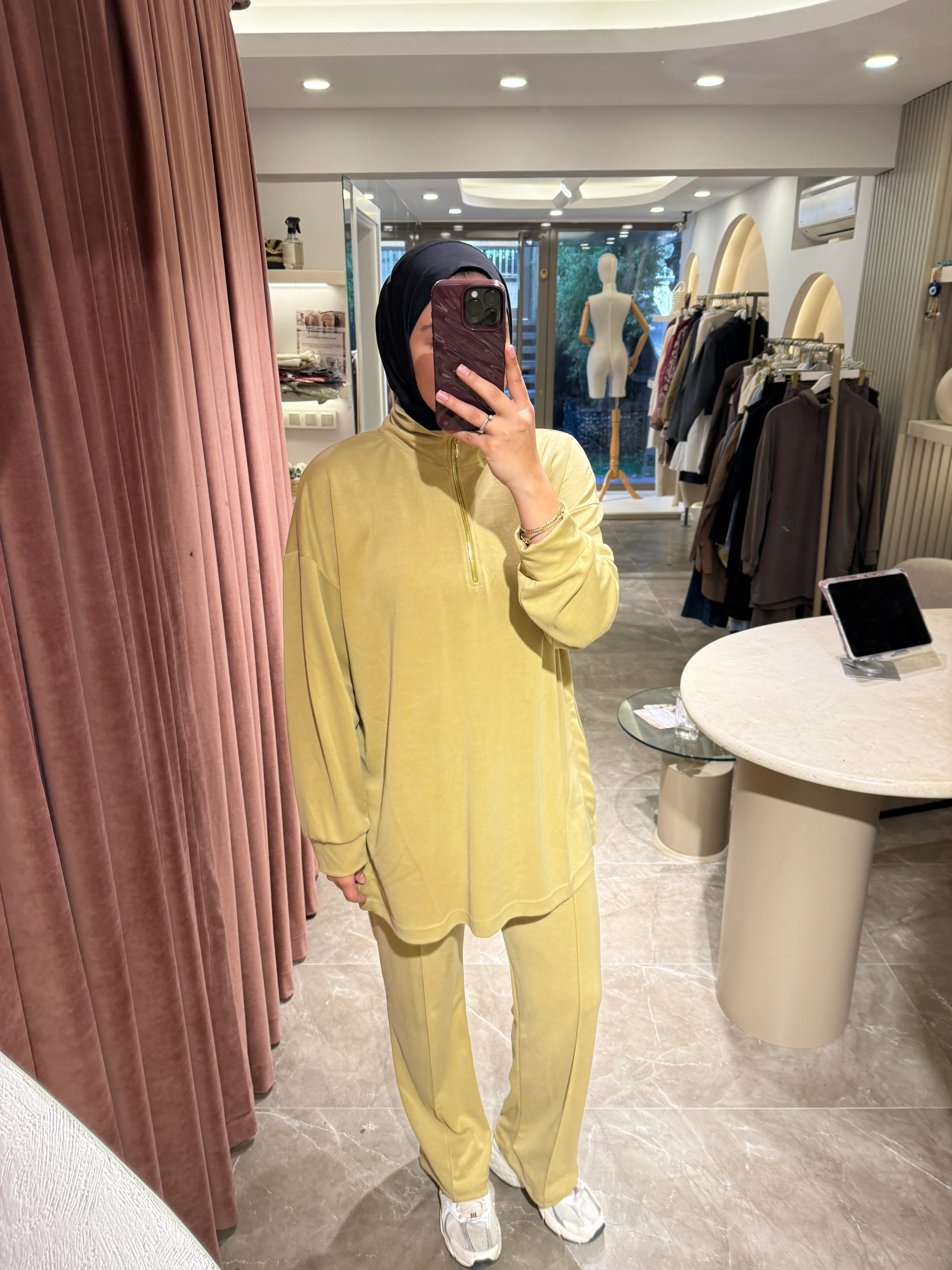 Fermuarlı Dik Yaka Premium Oysho Takım - Yağ Yeşili 