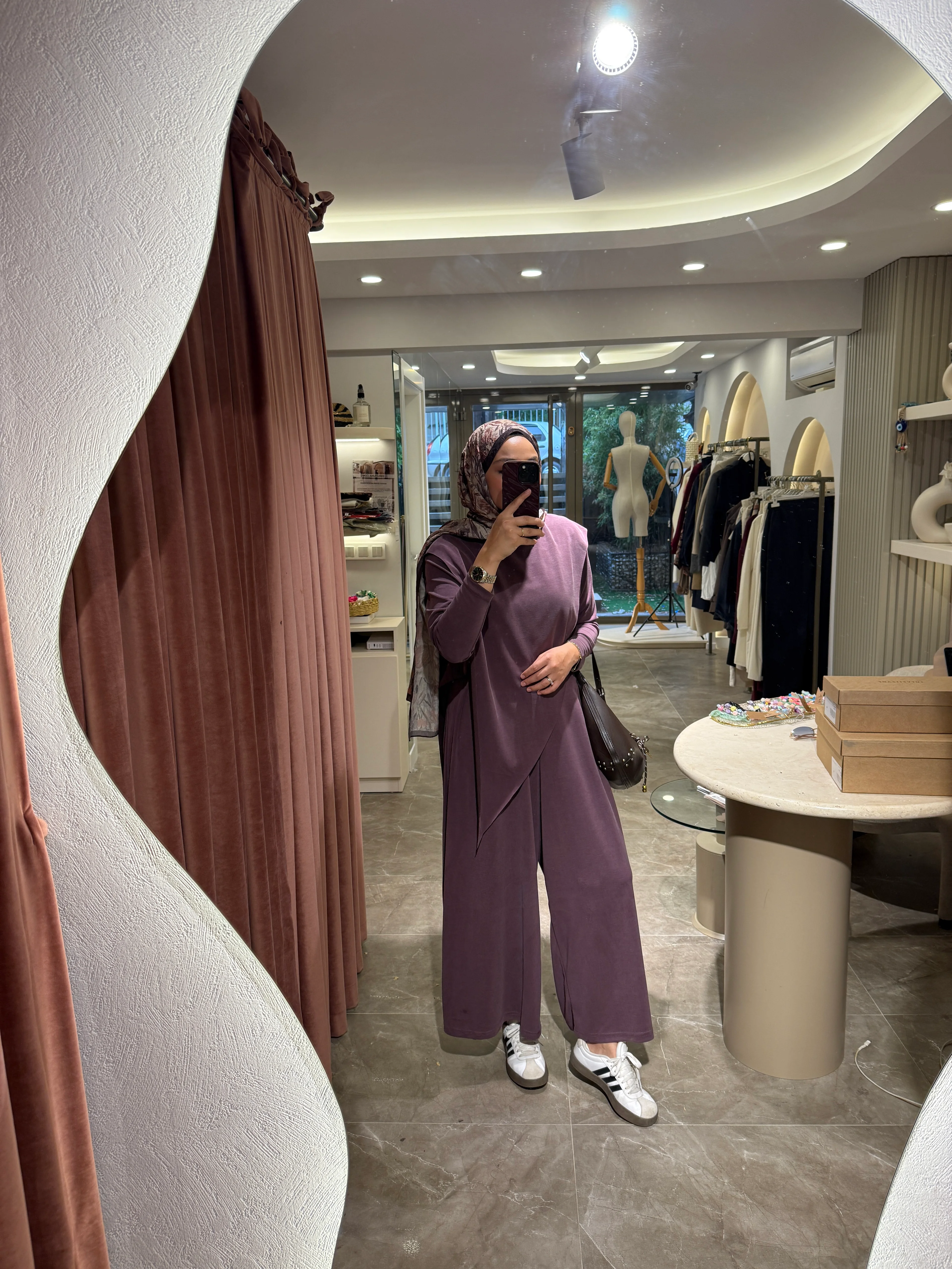 Çapraz Yaka Etek Pantolon Premium Oysho Takım - Mürdüm